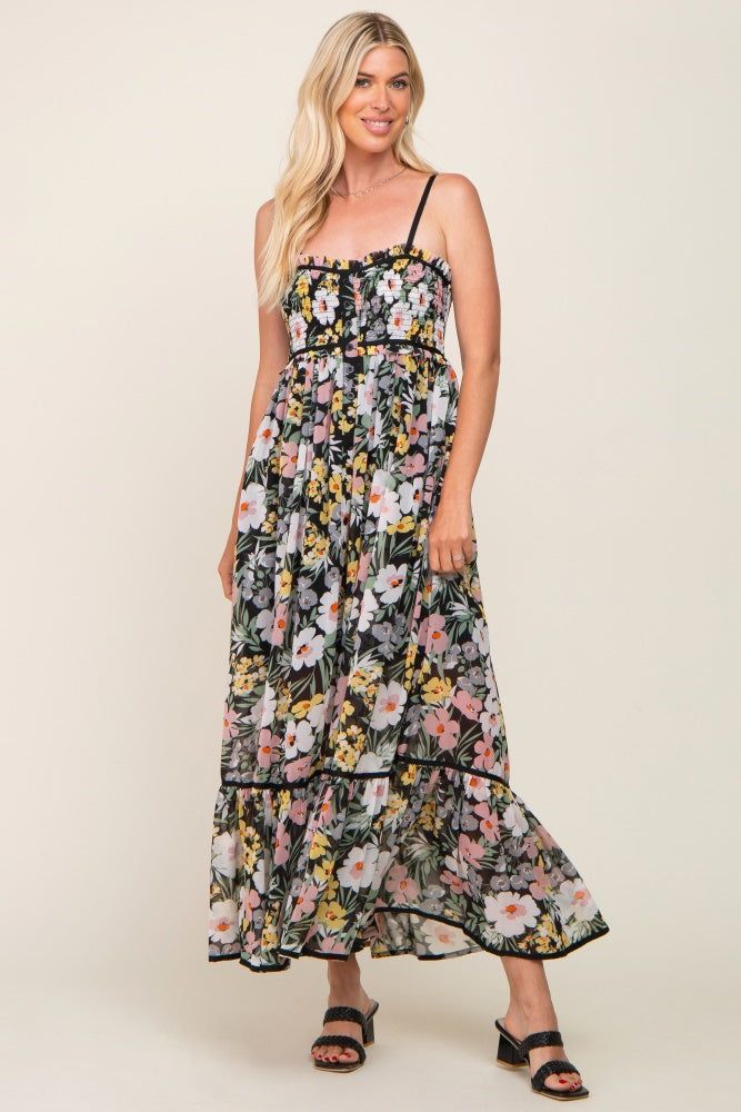 Black Floral Sleeveless Button Down Maxi Dress sold by Pinkblush product image thumbnail 4