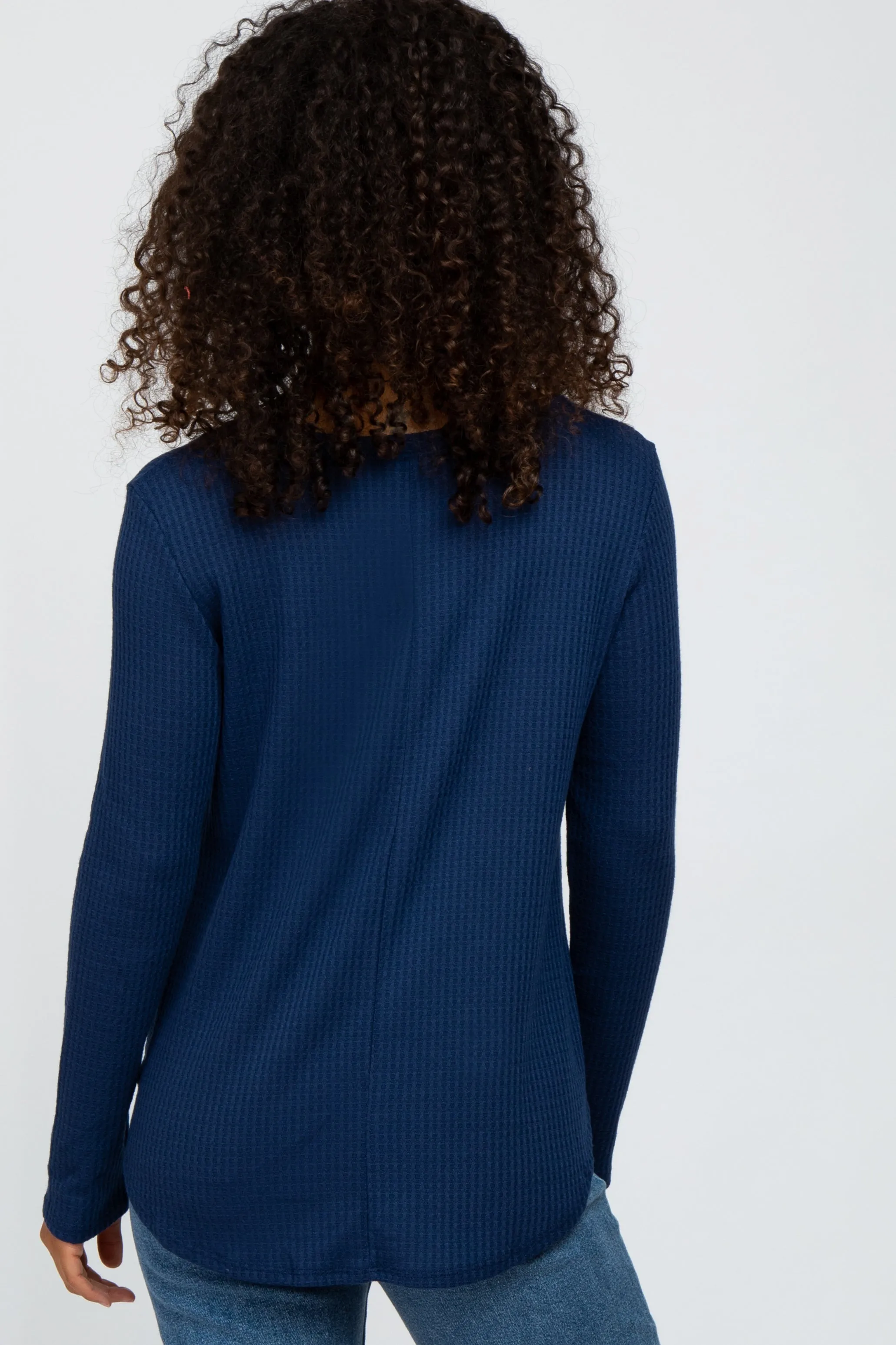 Navy Blue Basic Waffle Knit Long Sleeve Top sold by Pinkblush product image thumbnail 3