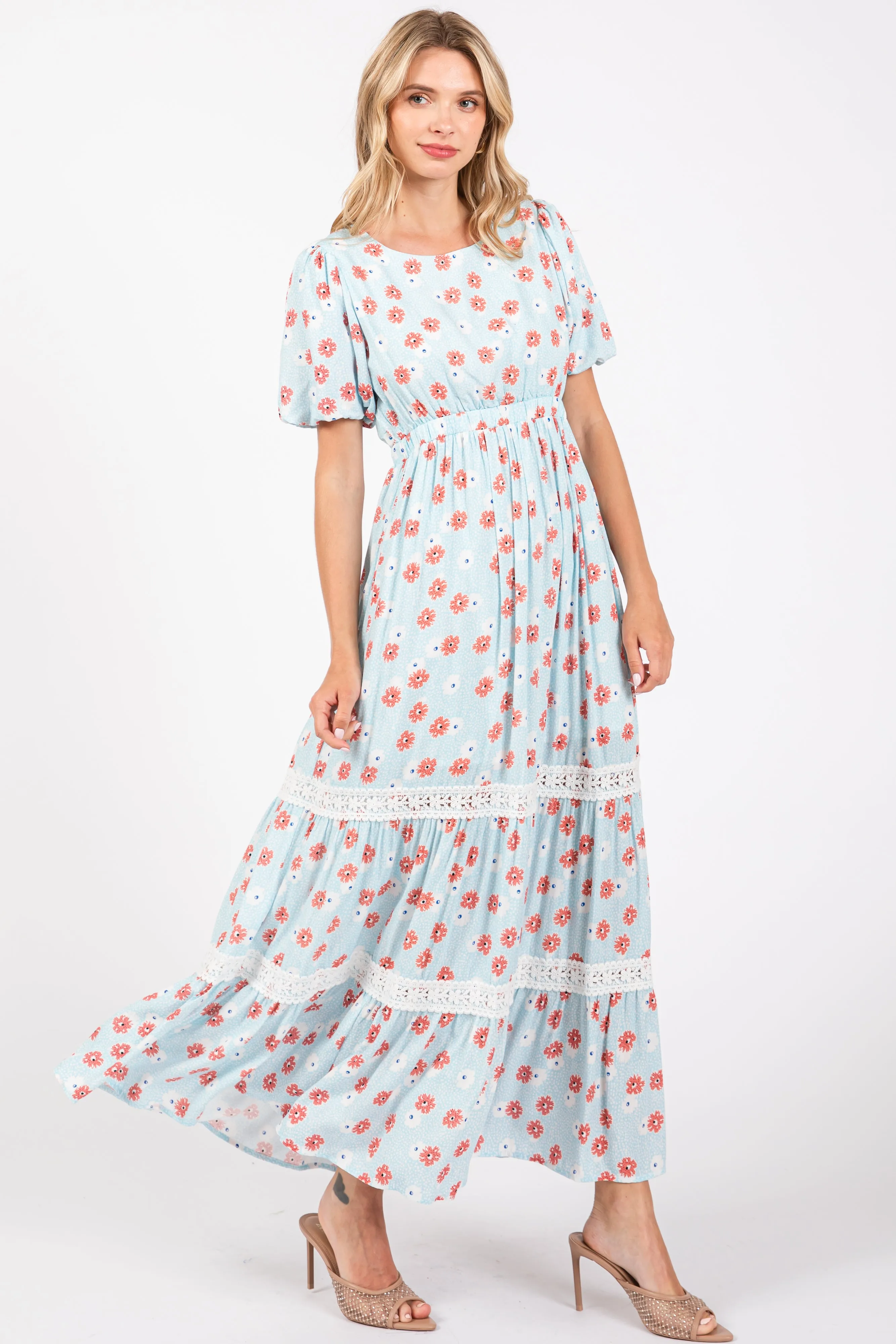 Light Blue Floral Lace Trim Maxi Dress sold by Pinkblush product image thumbnail 2
