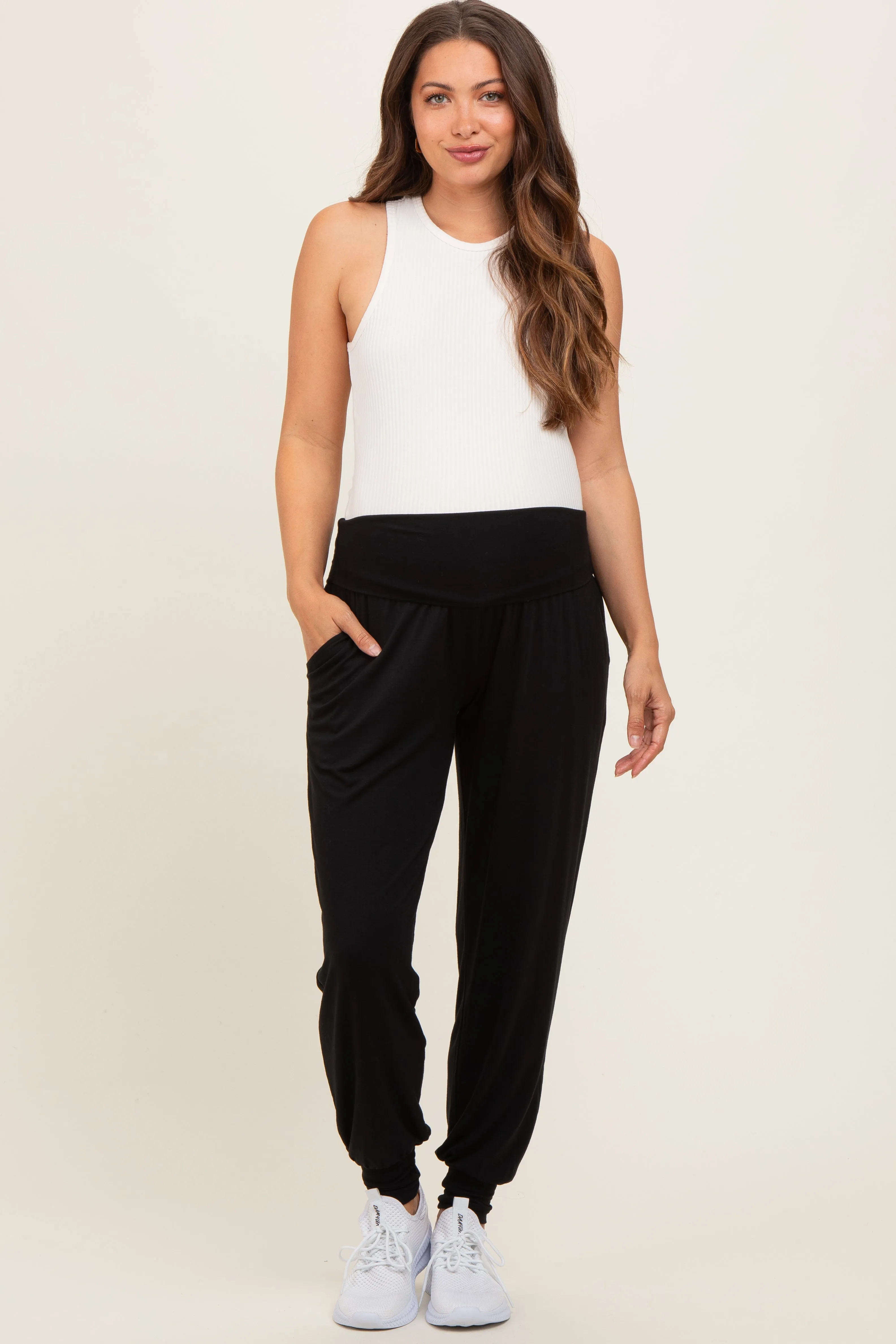 Black Soft Knit Maternity Joggers sold by Pinkblush