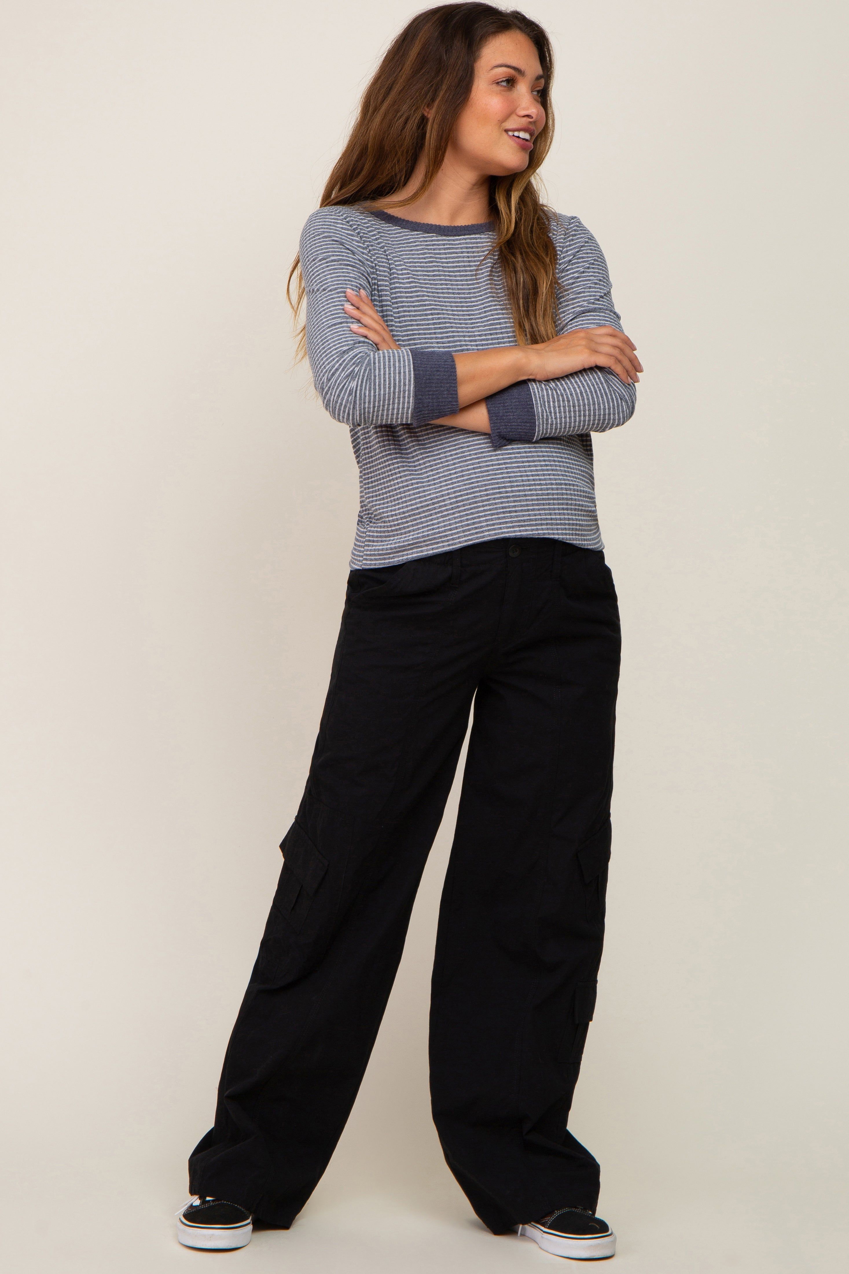 Black Cargo Elastic Waist Maternity Pants sold by Pinkblush