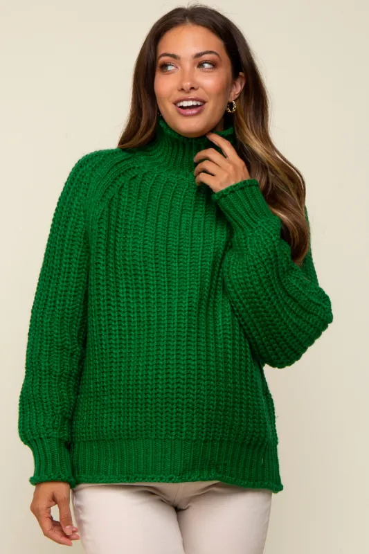 Green Chunky Knit Mock Neck Maternity Sweater sold by Pinkblush