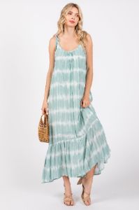 Aqua Tie Dye Tie Strap Midi Dress sold by Pinkblush