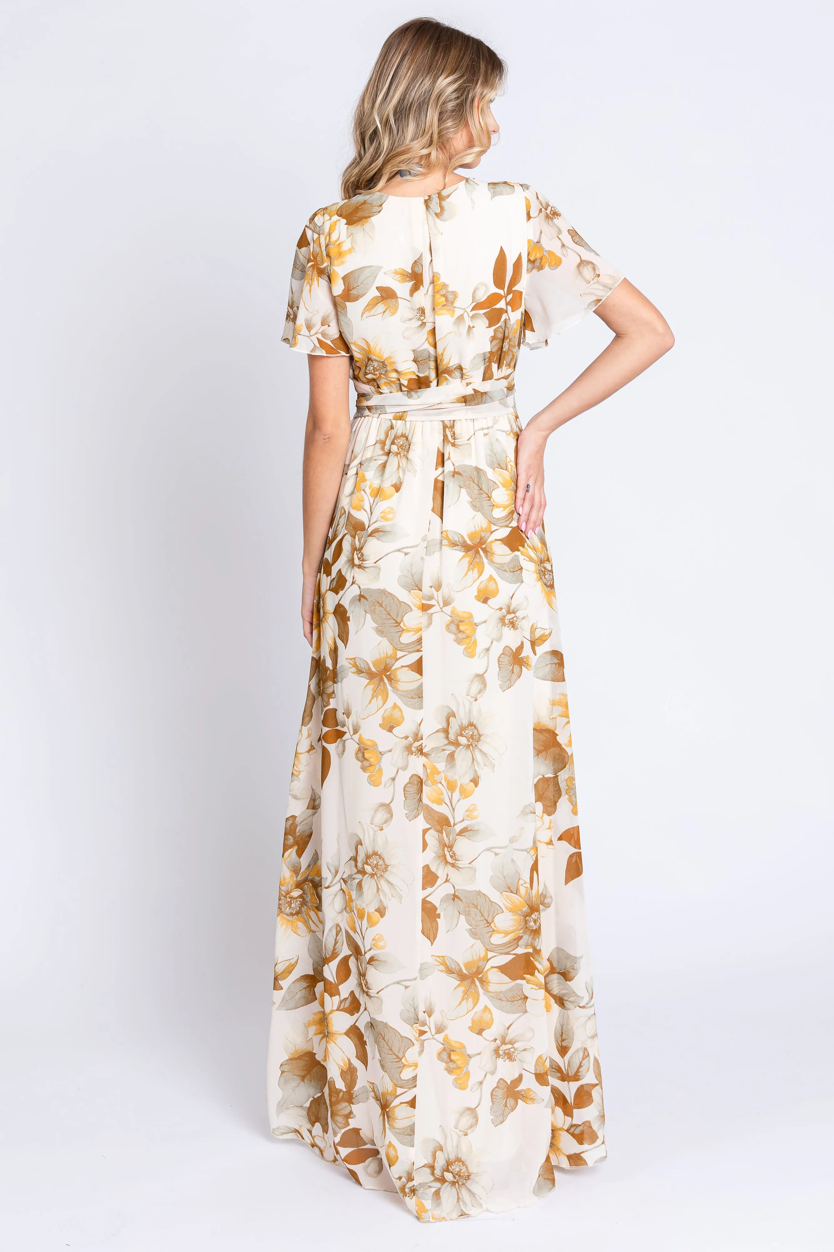 Cream Floral V-Neck Side Slit Dress sold by Pinkblush product image thumbnail 3