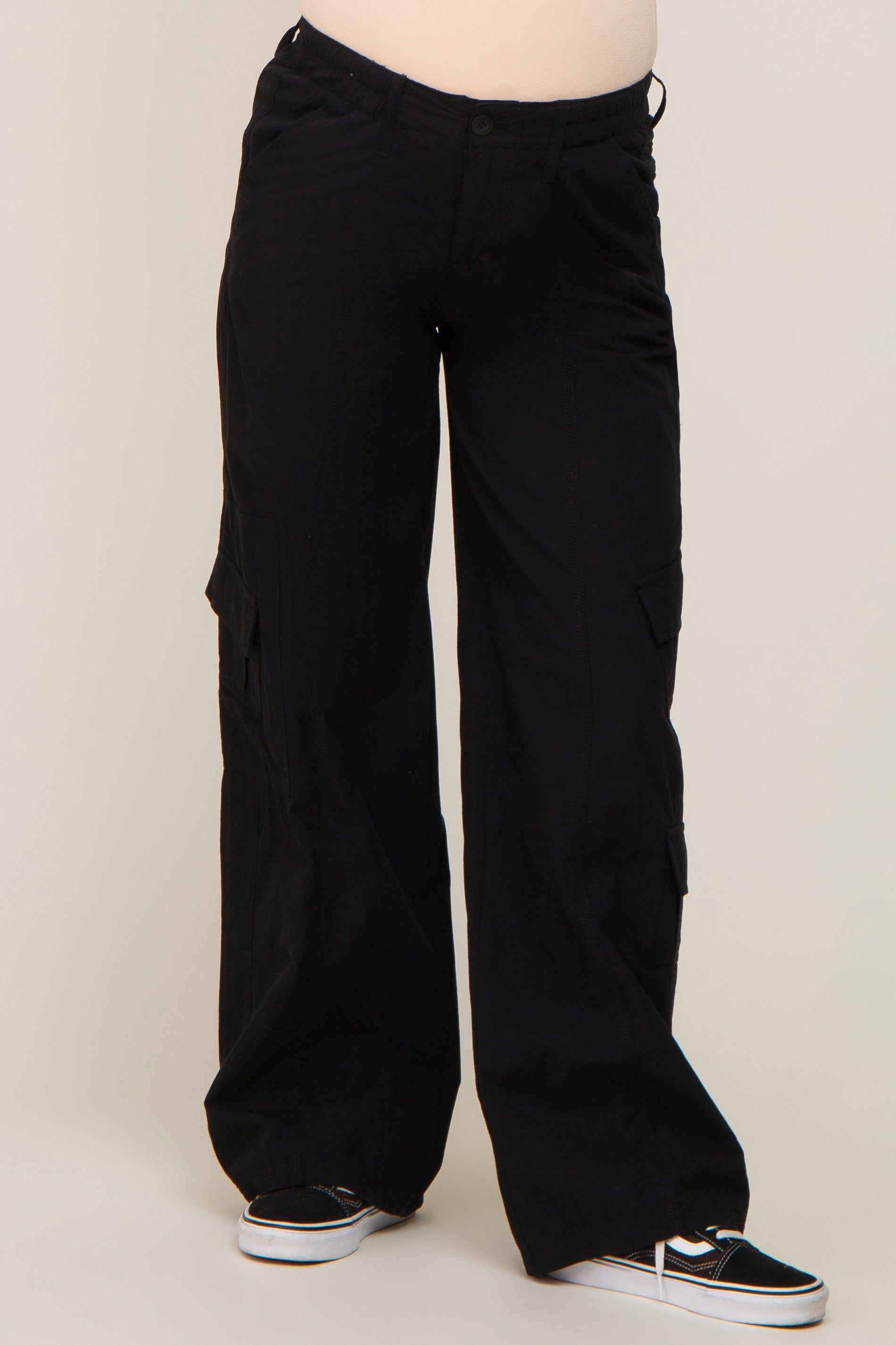 Black Cargo Elastic Waist Maternity Pants sold by Pinkblush product image thumbnail 2