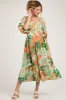 Orange Leaf Print Puff Sleeve Smocked Maternity Midi Dress sold by Pinkblush