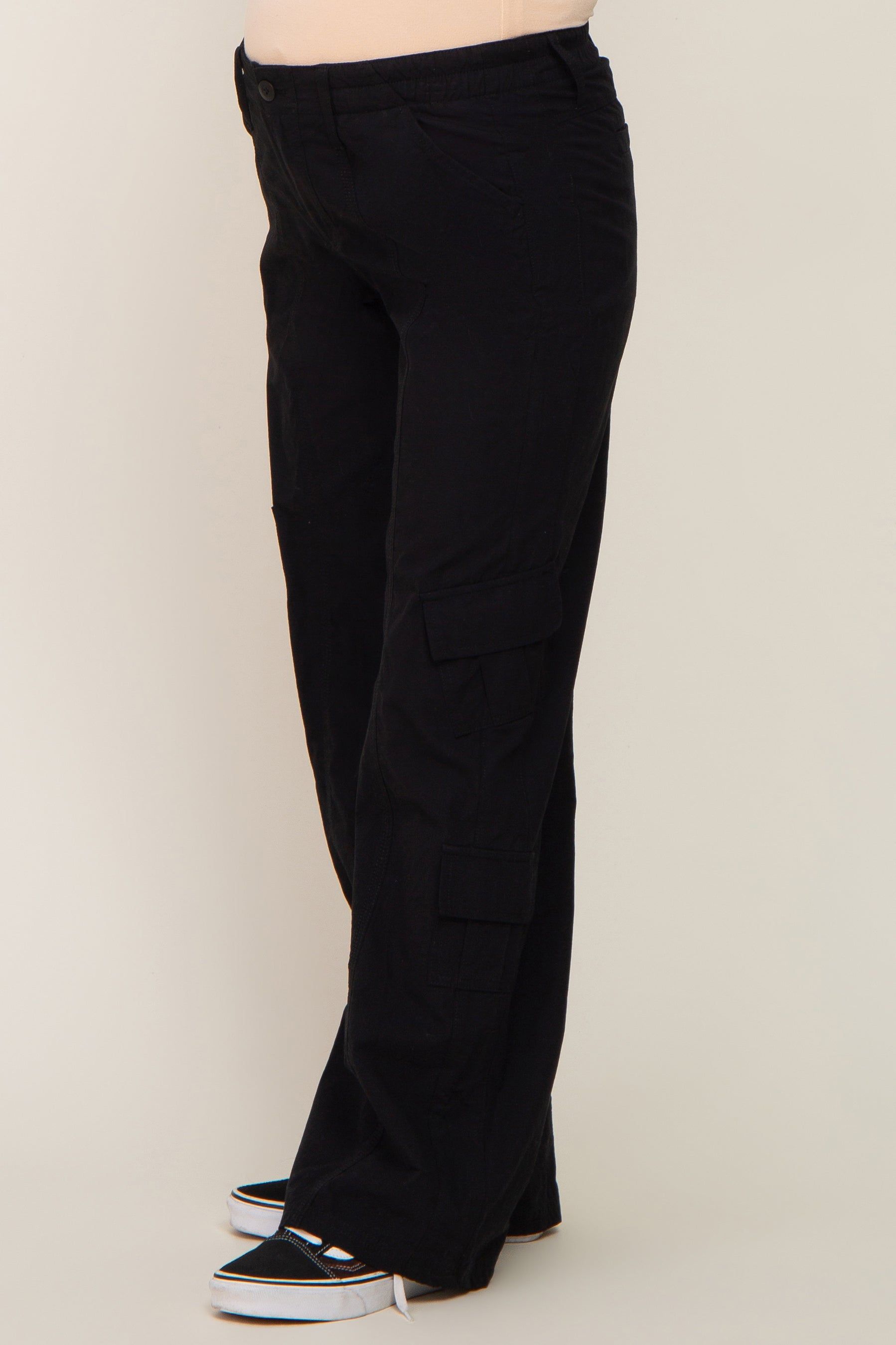 Black Cargo Elastic Waist Maternity Pants sold by Pinkblush product image thumbnail 3