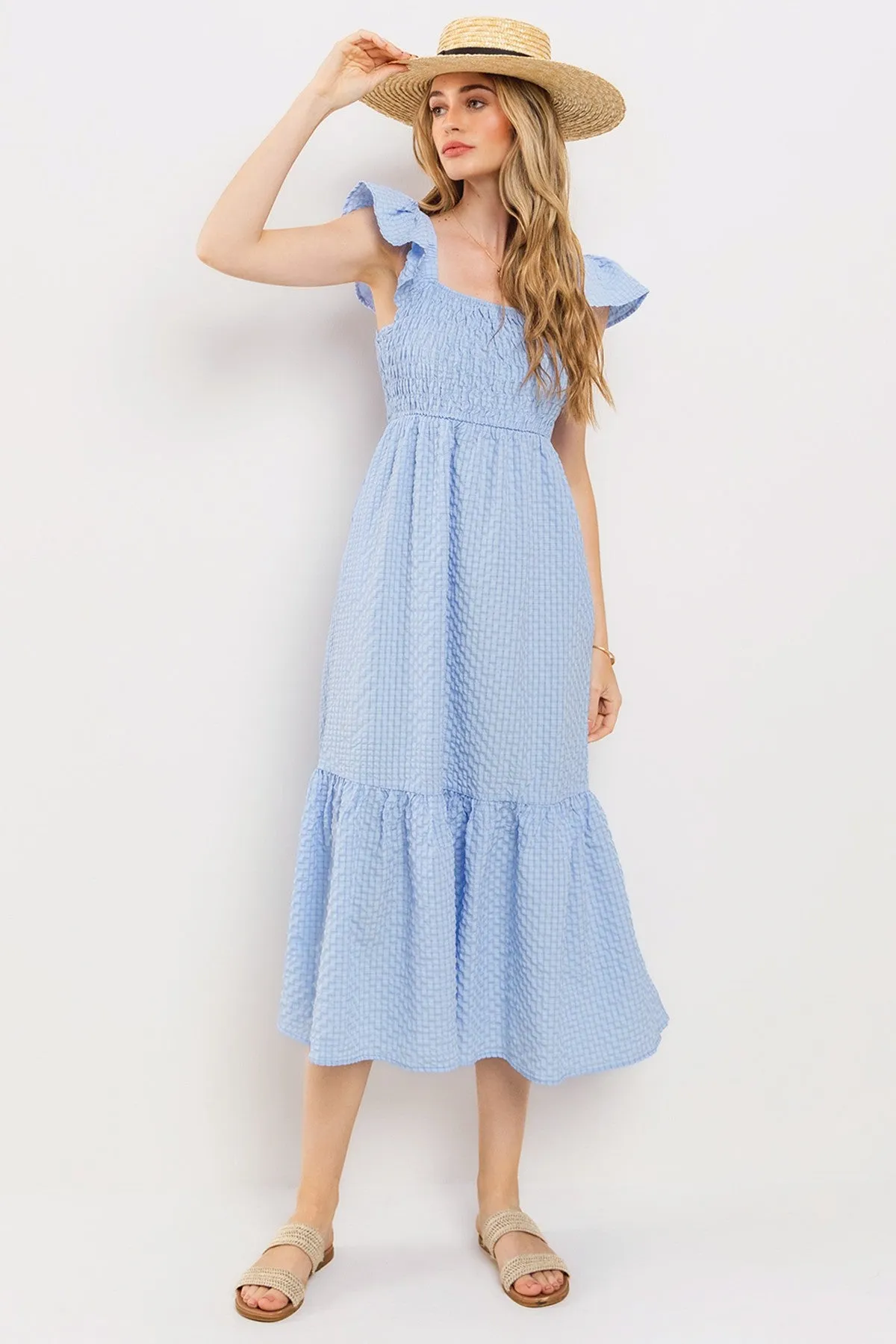 Light Blue Sleeveless Smocked Tiered Dress sold by Pinkblush product image thumbnail 2