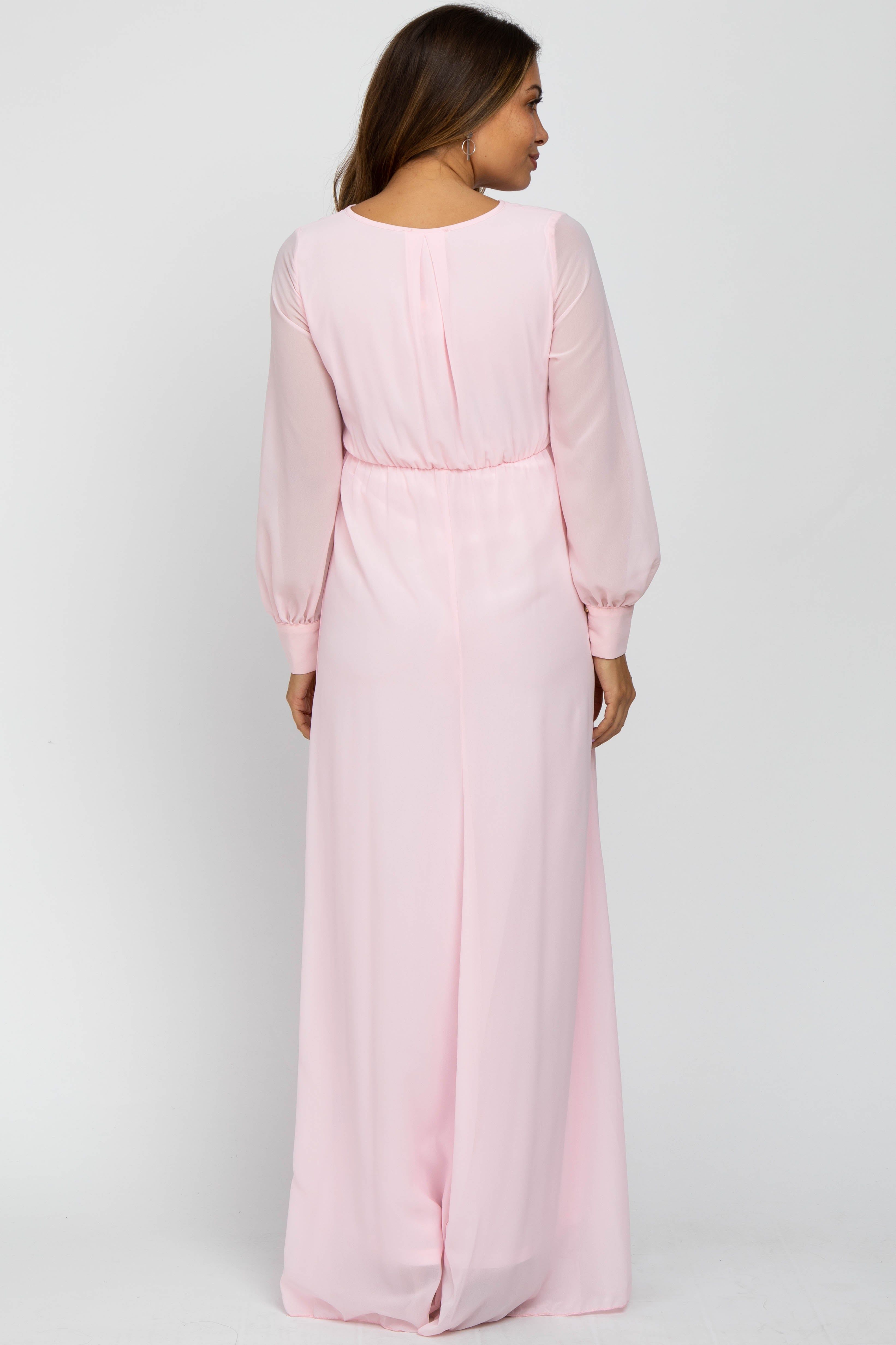 Light Pink Chiffon Long Sleeve Maternity Maxi Dress sold by Pinkblush product image thumbnail 3