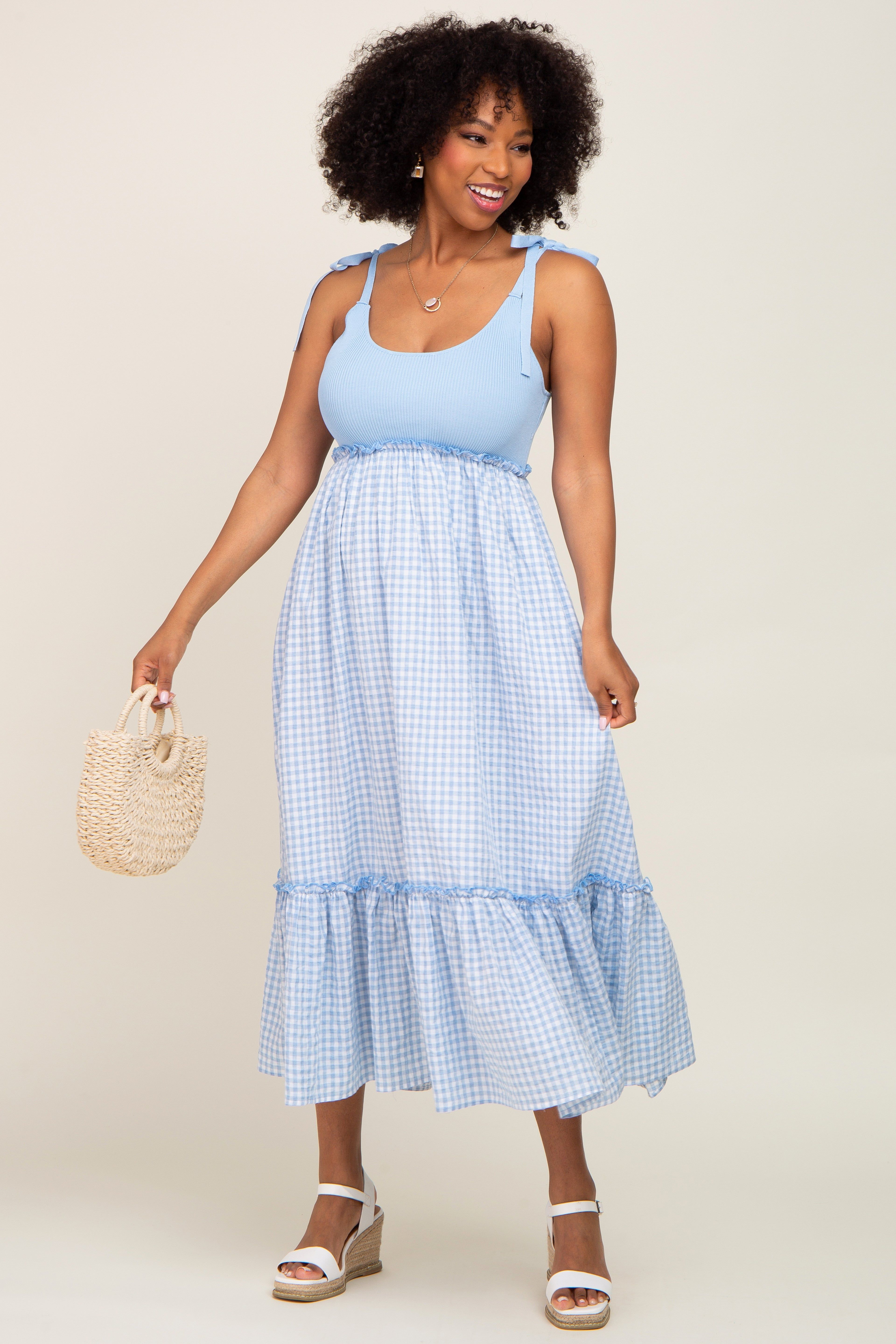 Light Blue Gingham Colorblock Dress sold by Pinkblush product image thumbnail 5