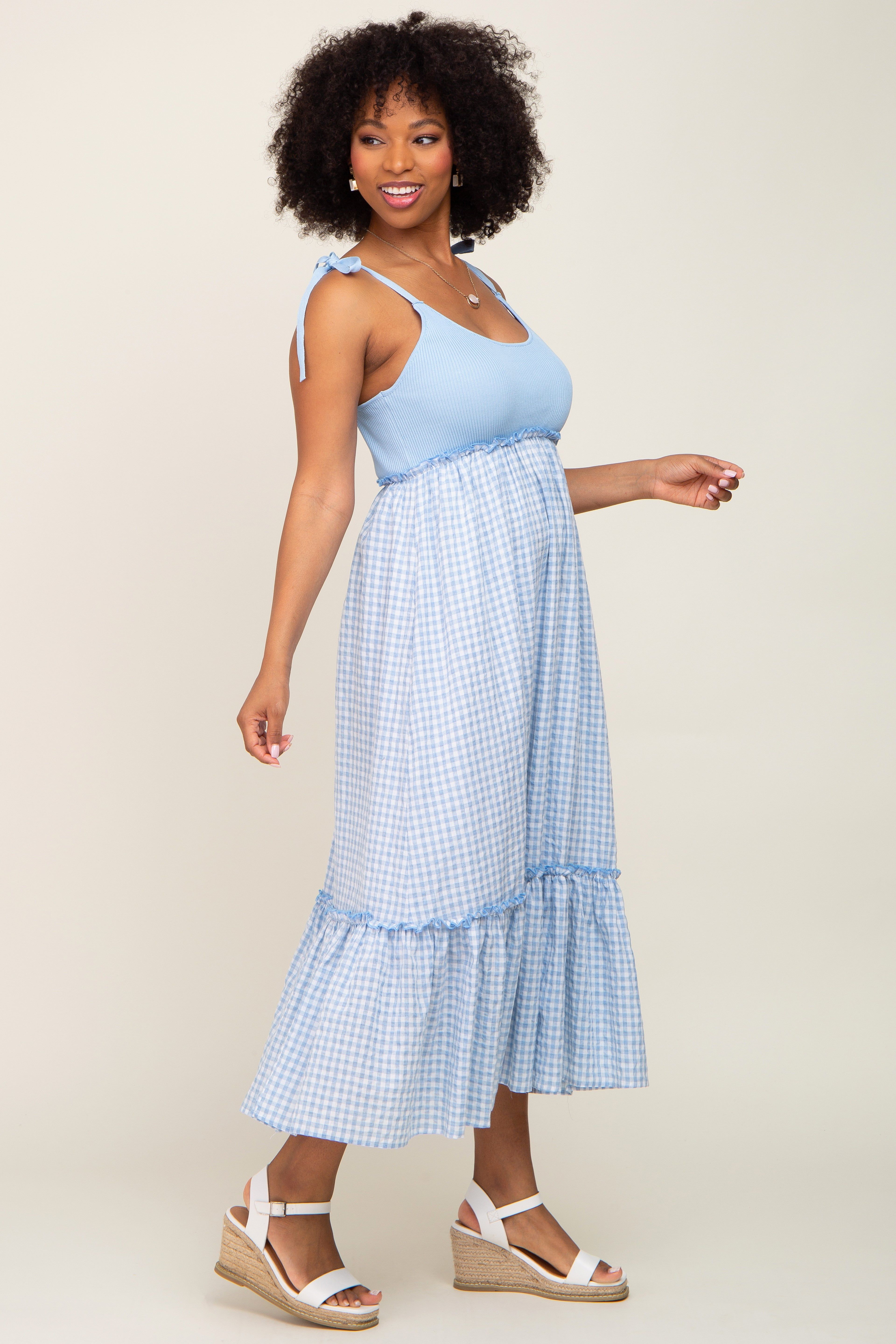 Light Blue Gingham Colorblock Dress sold by Pinkblush product image thumbnail 2