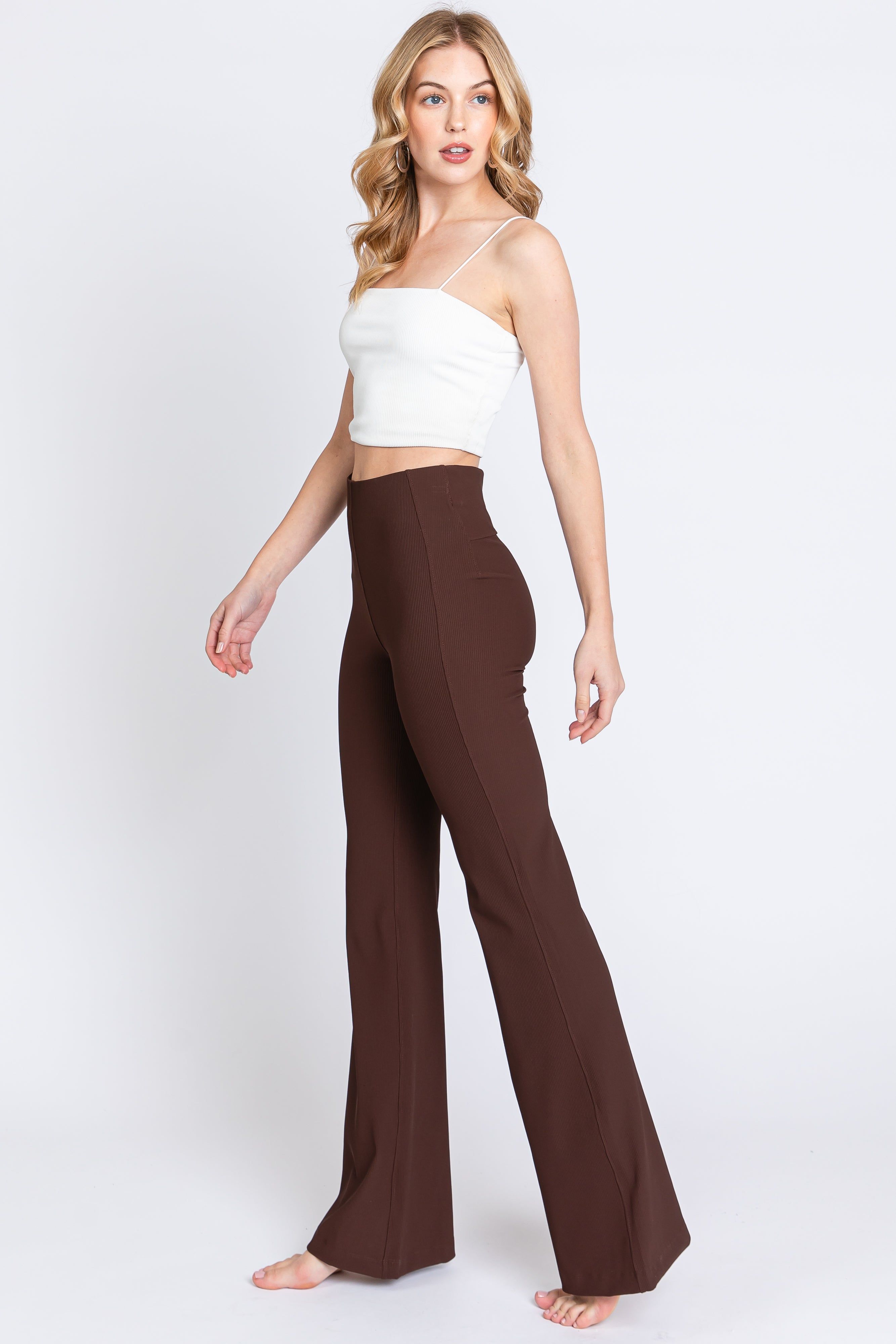 Brown Ribbed Flared Leggings sold by Pinkblush product image thumbnail 2