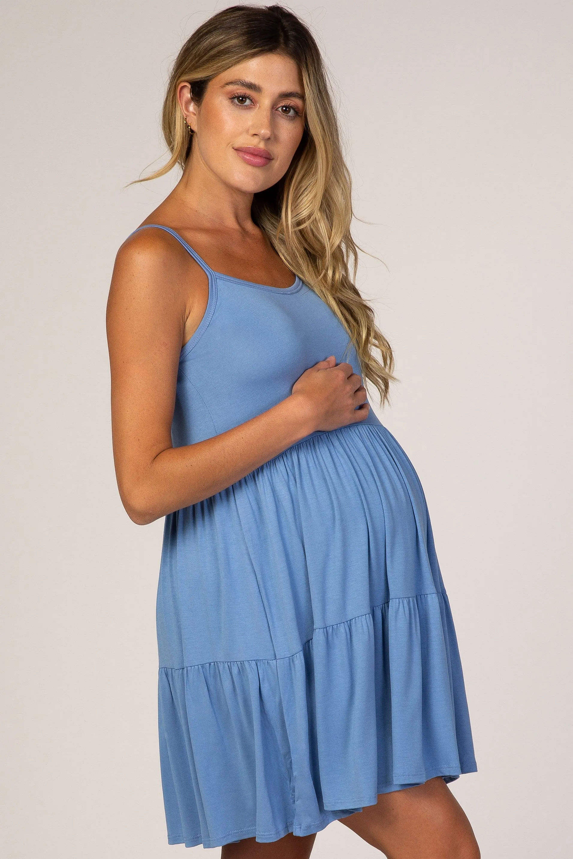 Blue Tiered Maternity Tank Dress sold by Pinkblush product image thumbnail 2