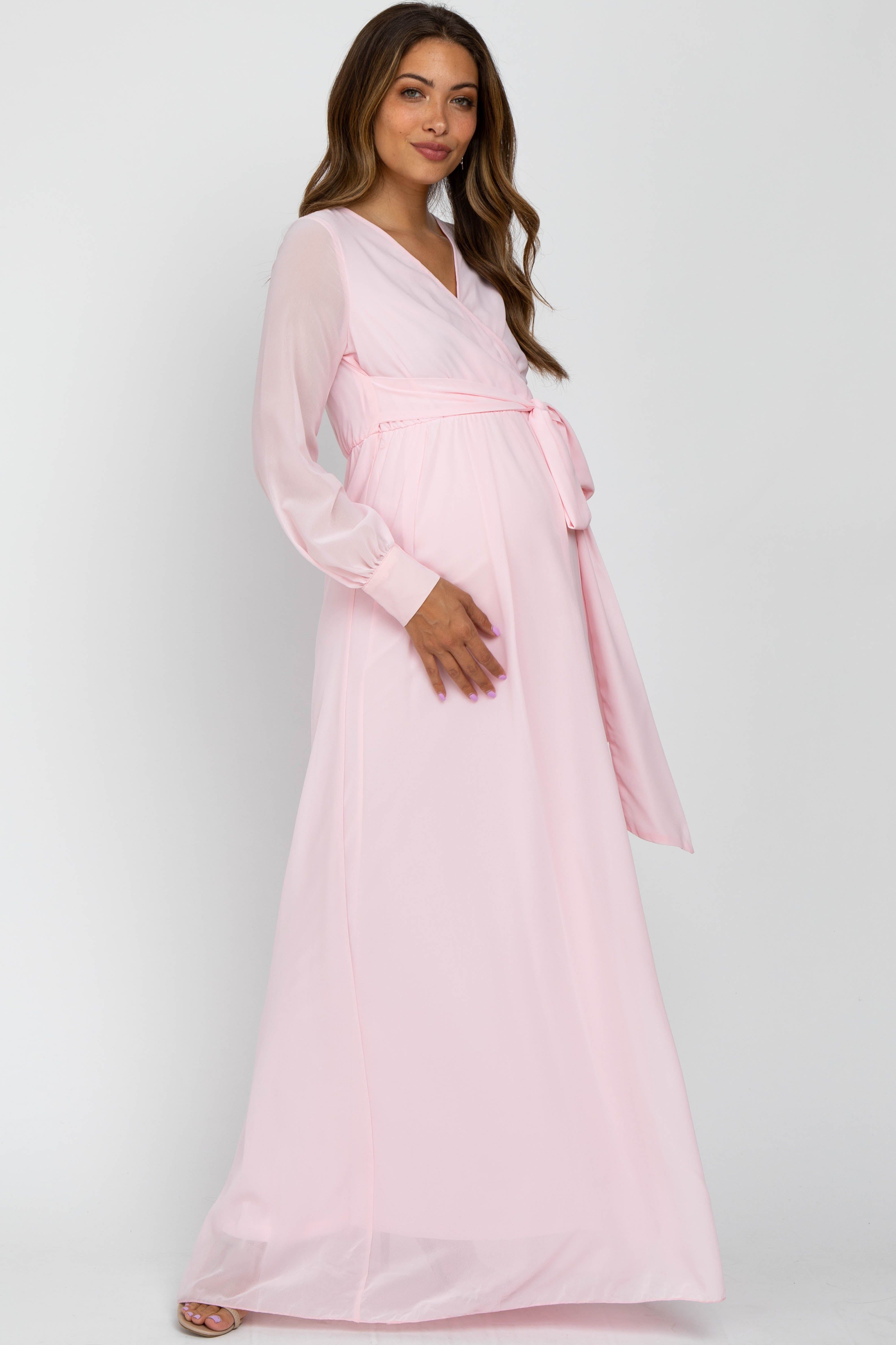 Light Pink Chiffon Long Sleeve Maternity Maxi Dress sold by Pinkblush product image thumbnail 4