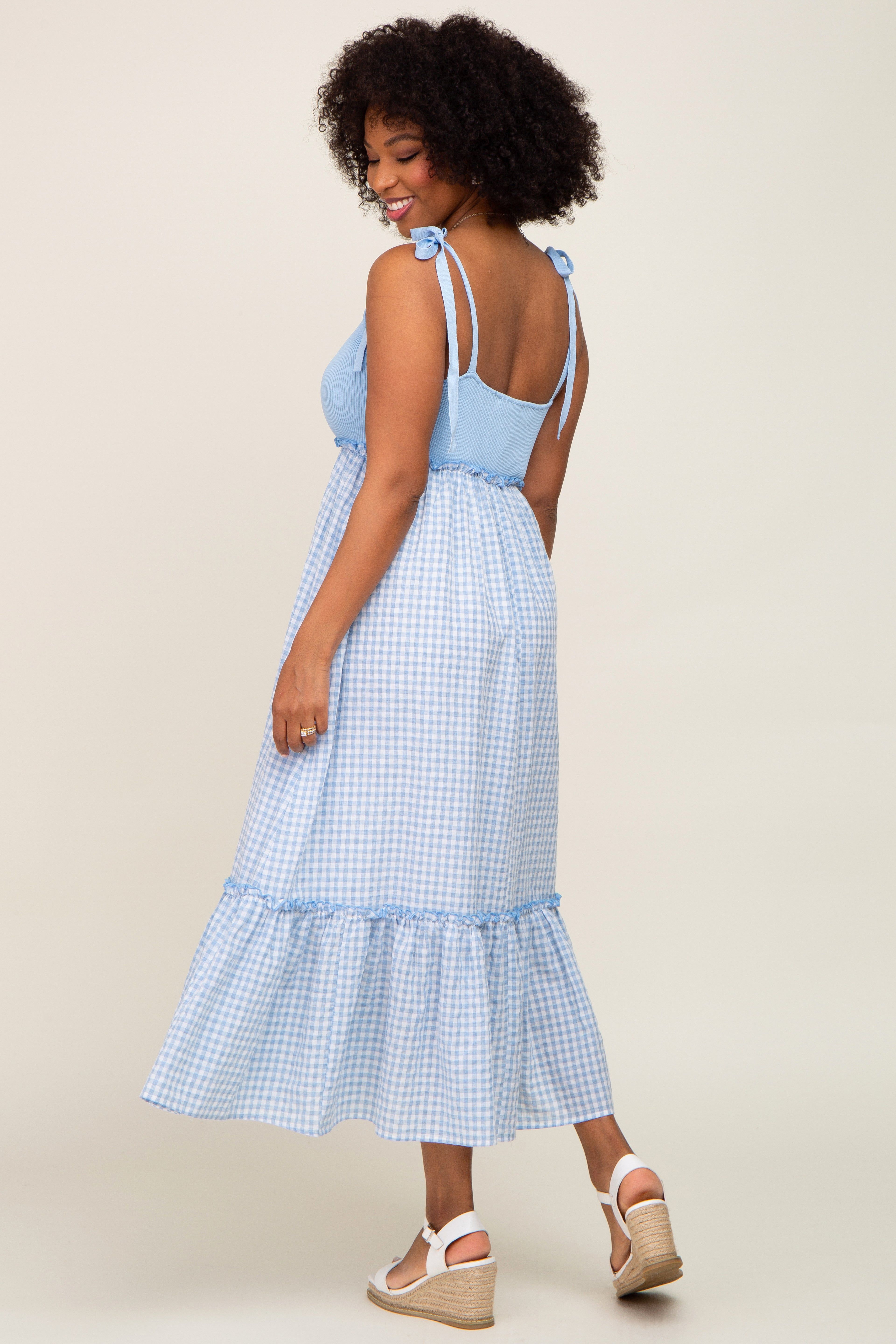 Light Blue Gingham Colorblock Dress sold by Pinkblush product image thumbnail 3