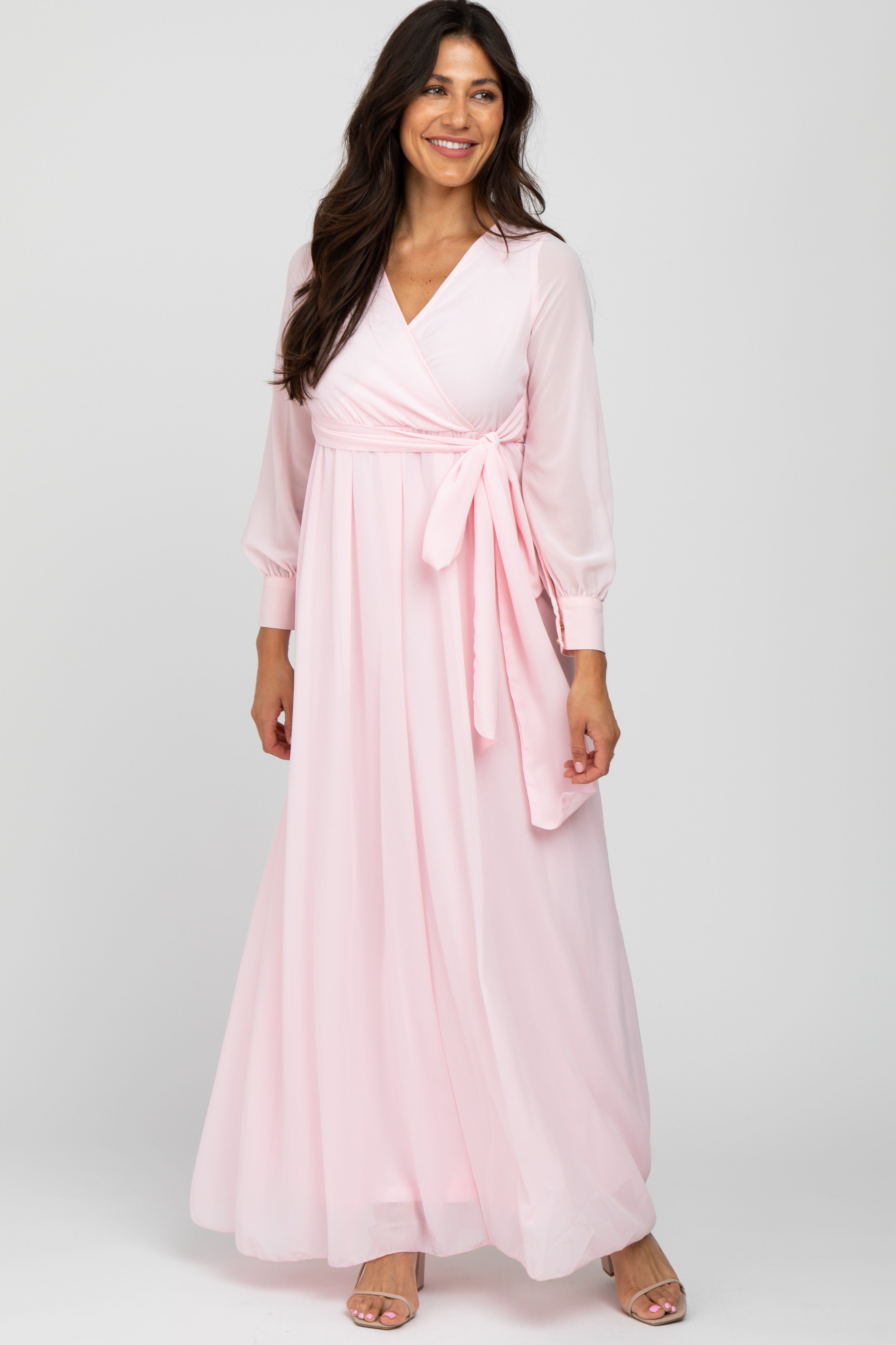 Light Pink Chiffon Long Sleeve Maternity Maxi Dress sold by Pinkblush product image thumbnail 5