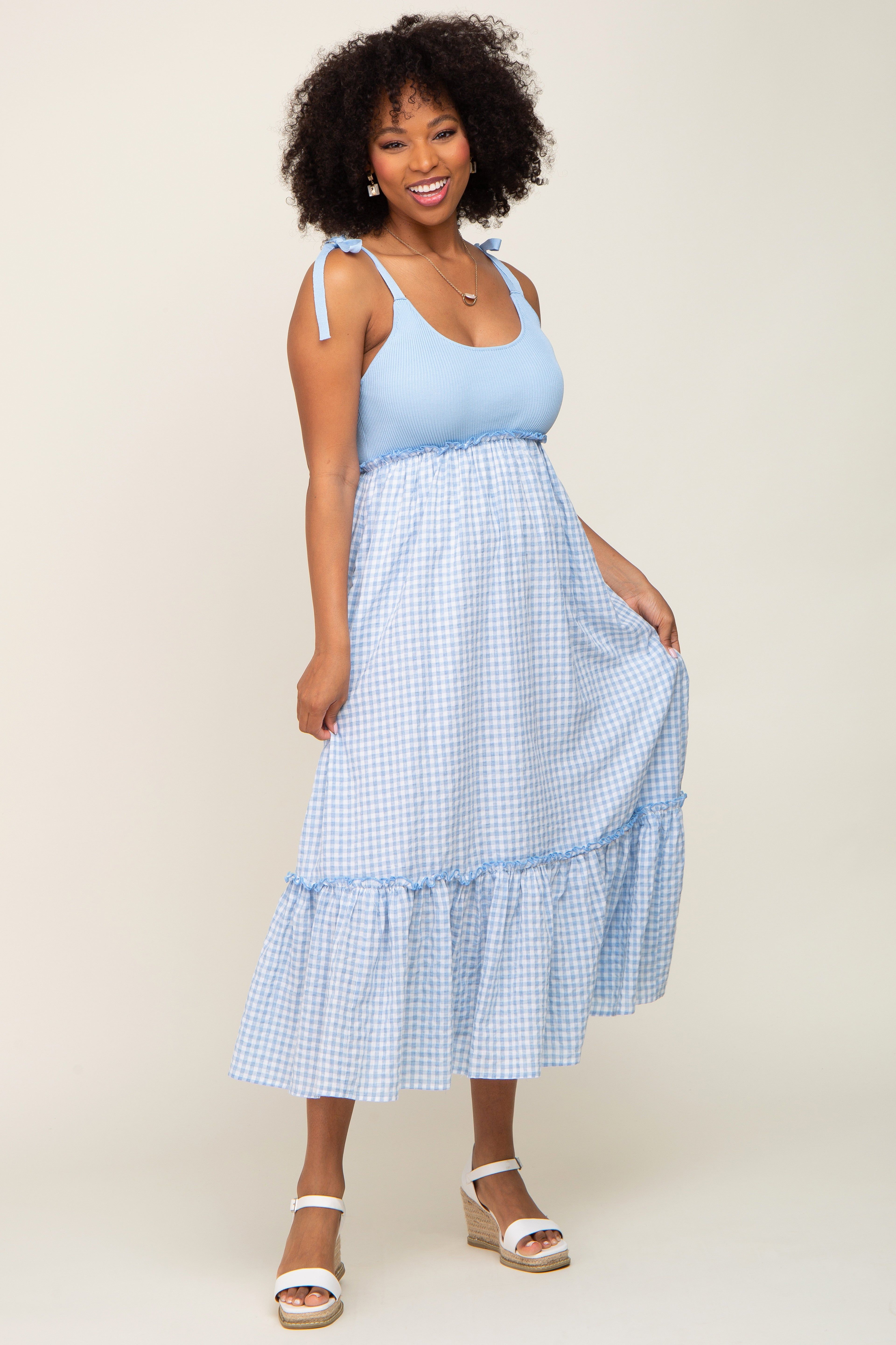 Light Blue Gingham Colorblock Dress sold by Pinkblush product image thumbnail 4