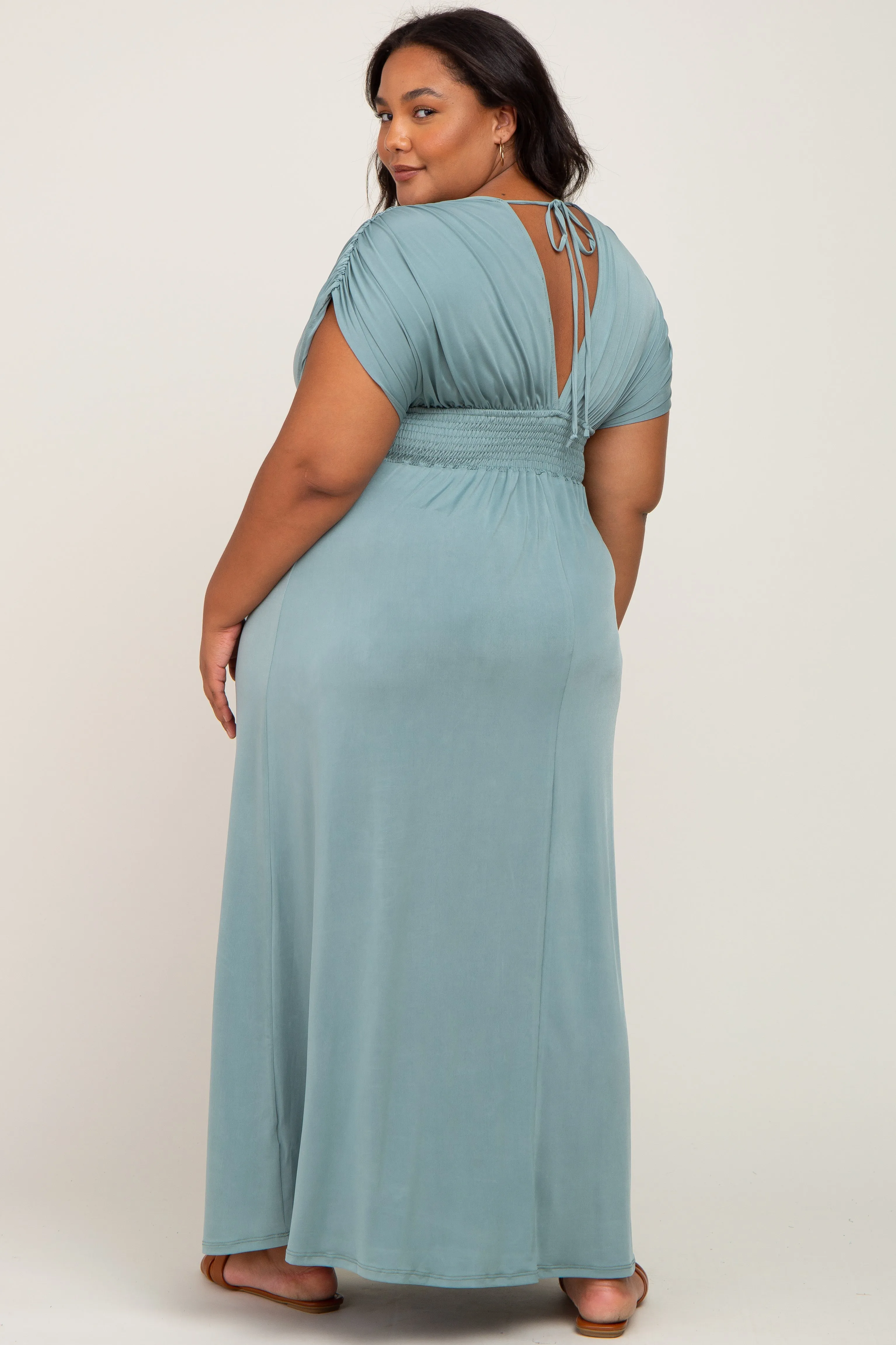 Light Olive Draped Smocked Maternity Plus Maxi Dress sold by Pinkblush product image thumbnail 3