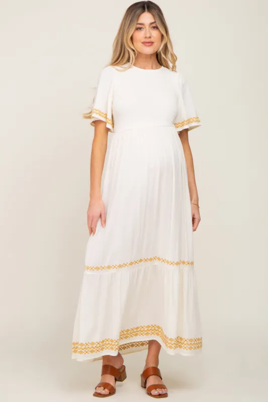 Ivory Embroidered Accent Maternity Maxi Dress sold by Pinkblush