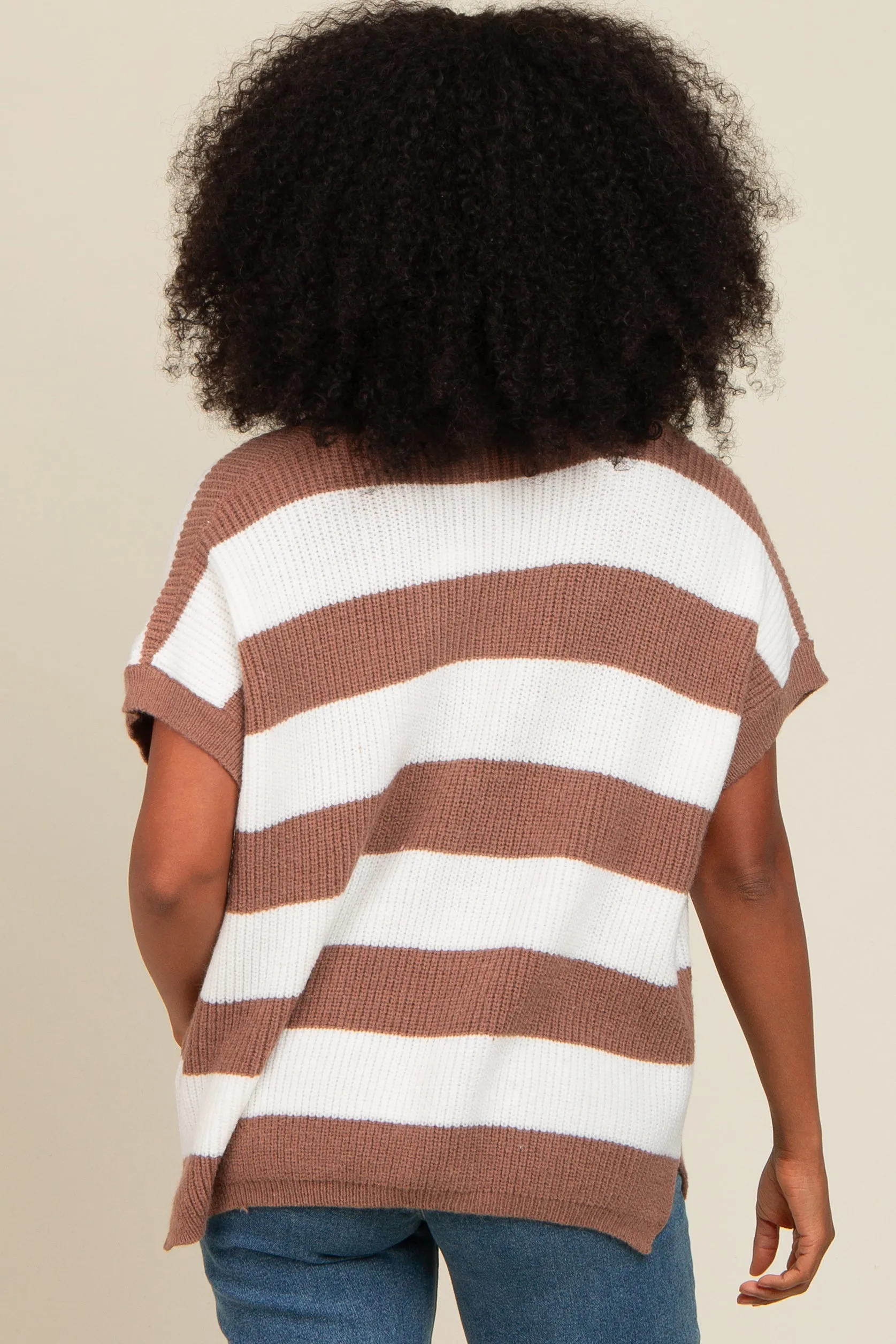 Taupe Striped V-Neck Sweater Top sold by Pinkblush product image thumbnail 4