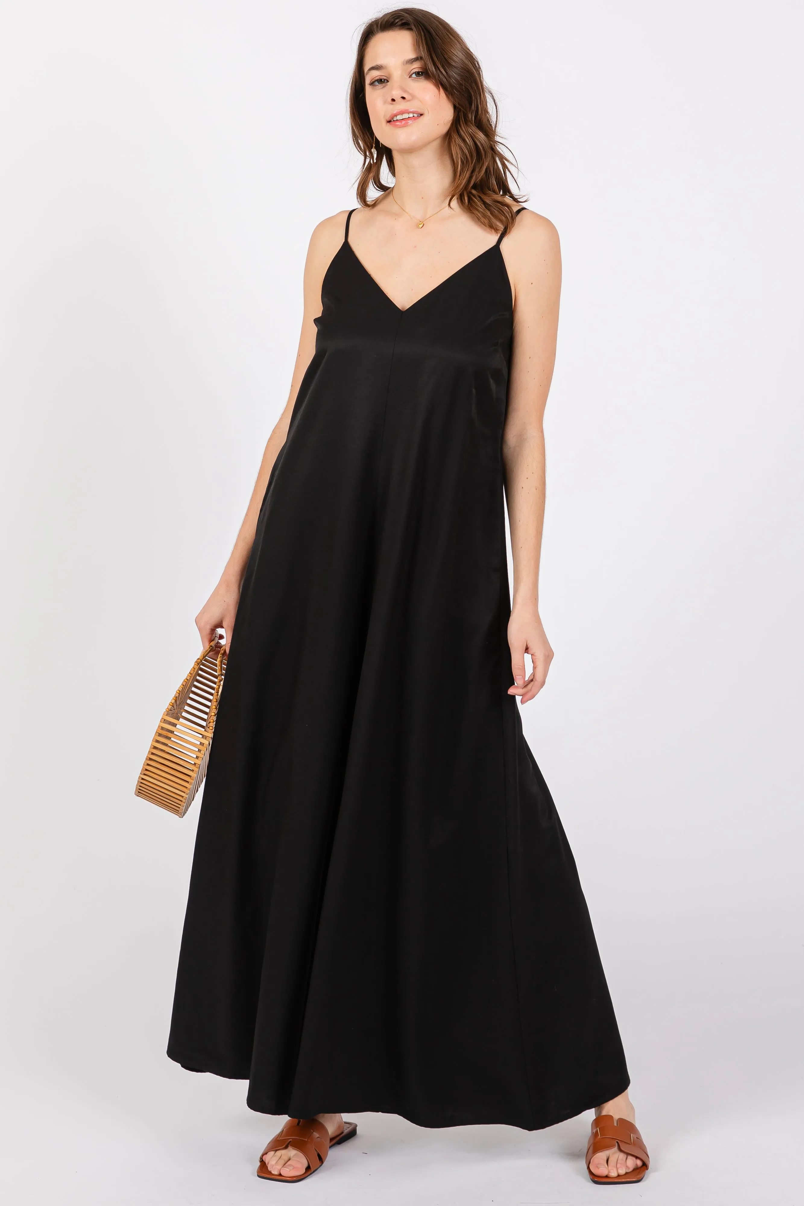 Black V-Neck Sleeveless Wide Leg Jumpsuit sold by Pinkblush product image thumbnail 4