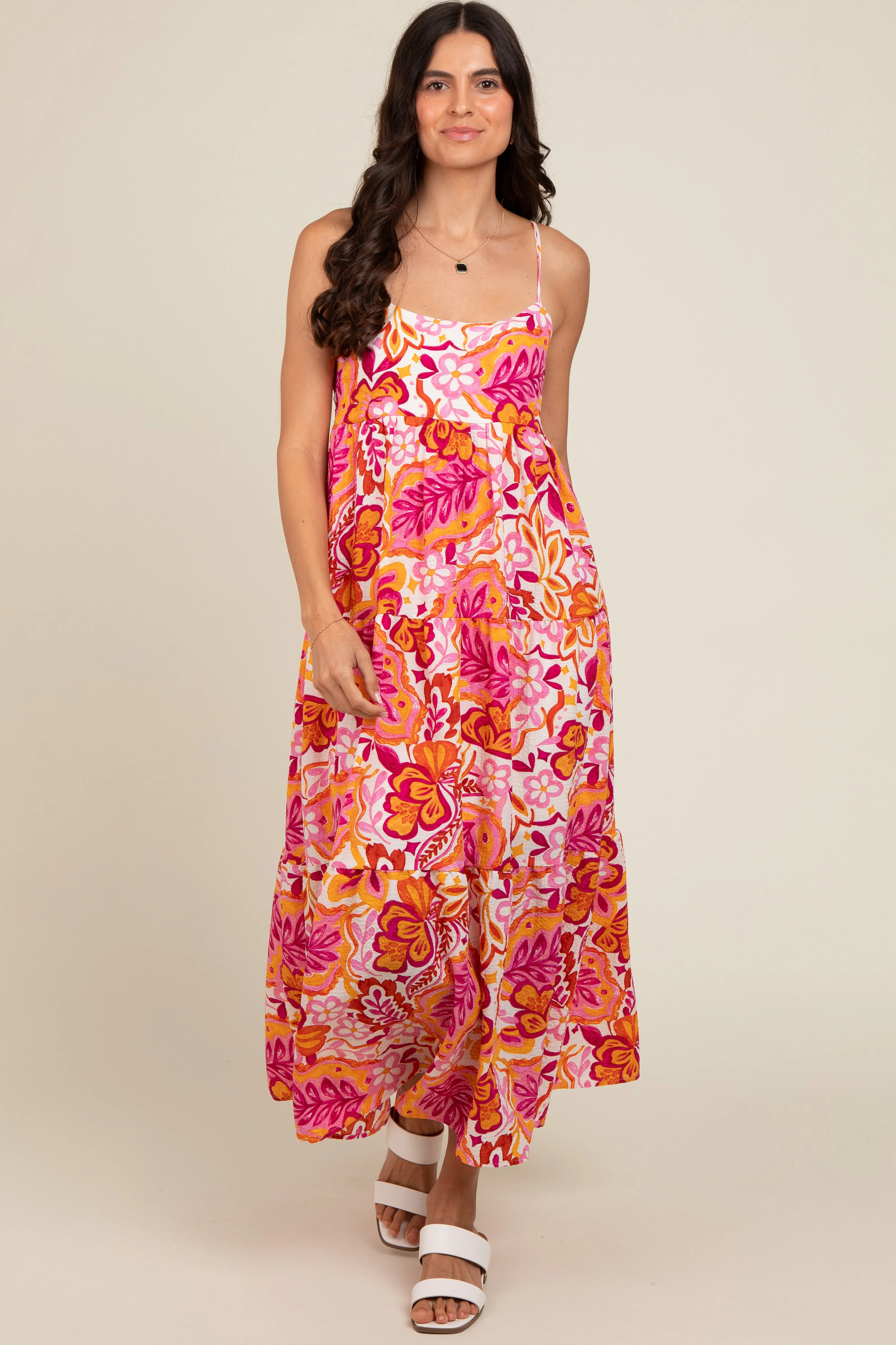 Pink Floral Tiered Maternity Maxi Dress sold by Pinkblush product image thumbnail 4
