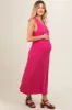 Fuchsia Sleeveless Ribbed Maternity Maxi Dress sold by Pinkblush
