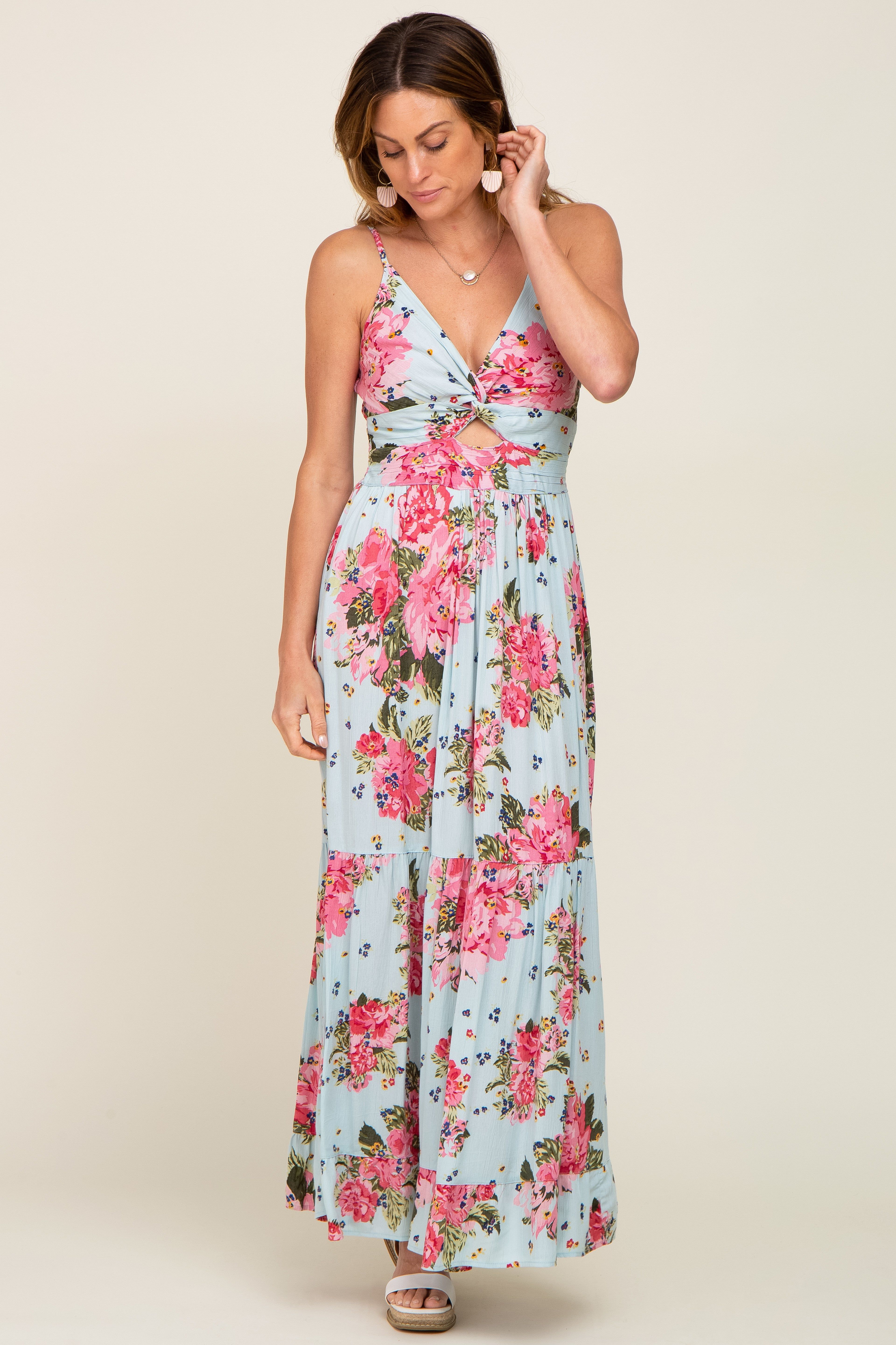 Light Blue Floral Front Twist Maxi Dress sold by Pinkblush product image thumbnail 5