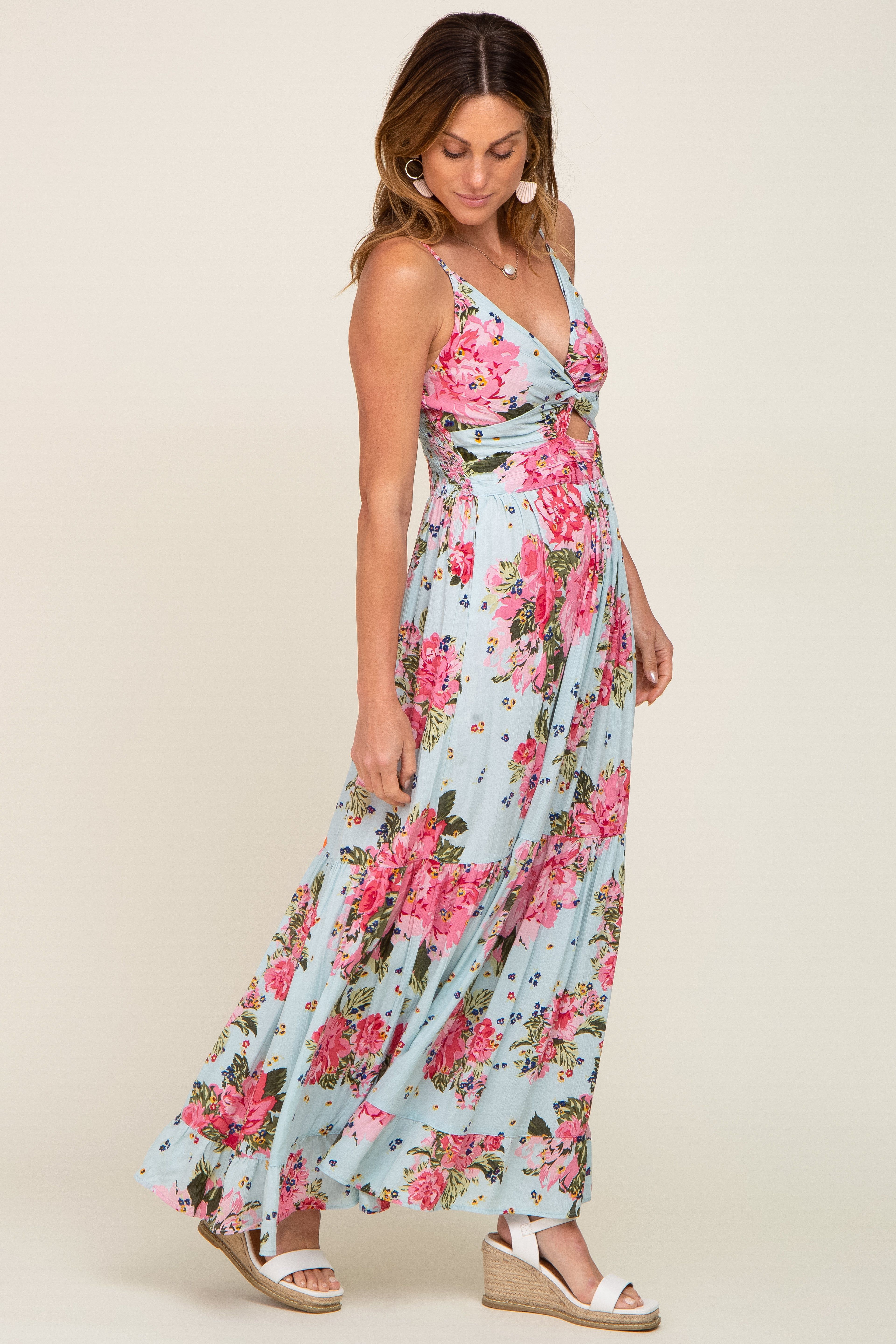 Light Blue Floral Front Twist Maxi Dress sold by Pinkblush product image thumbnail 2