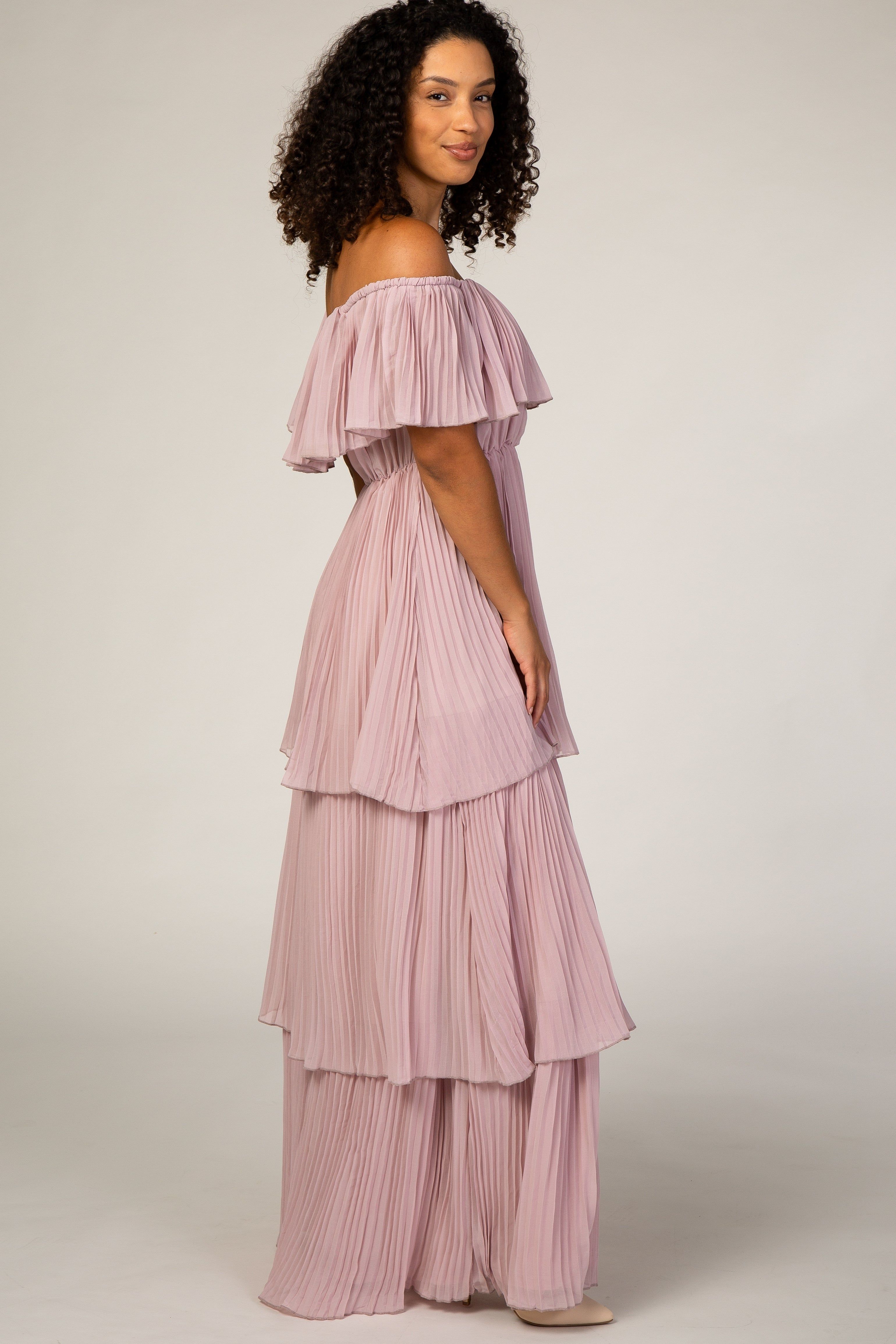 Mauve Pleated Ruffle Tiered Maxi Dress sold by Pinkblush product image thumbnail 2