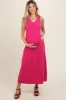 Fuchsia Sleeveless Ribbed Maternity Maxi Dress sold by Pinkblush