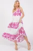 Magenta Printed Eyelet Tiered V-Neckline Sleeveless Dress sold by Pinkblush