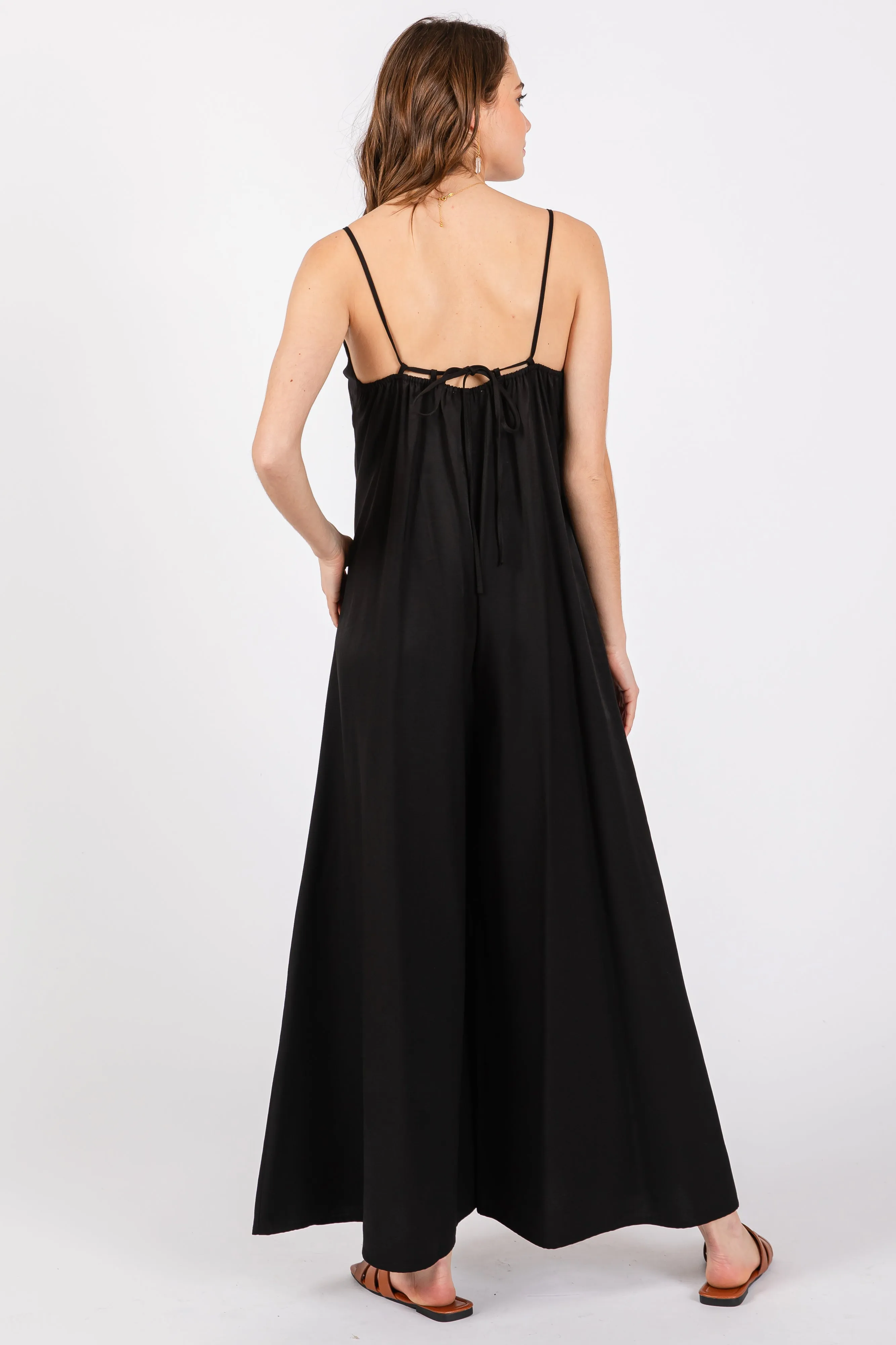 Black V-Neck Sleeveless Wide Leg Jumpsuit sold by Pinkblush product image thumbnail 3
