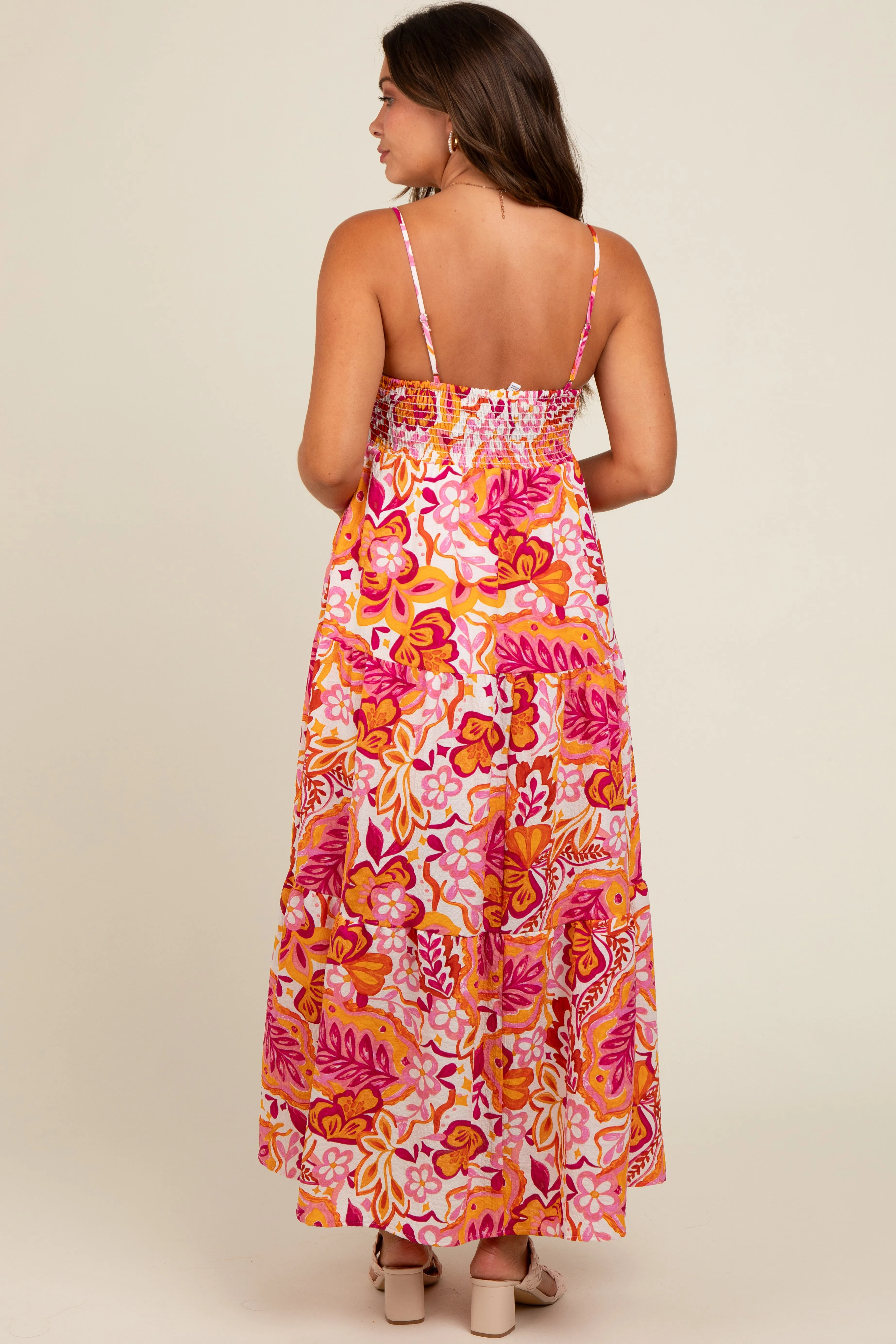 Pink Floral Tiered Maternity Maxi Dress sold by Pinkblush product image thumbnail 3