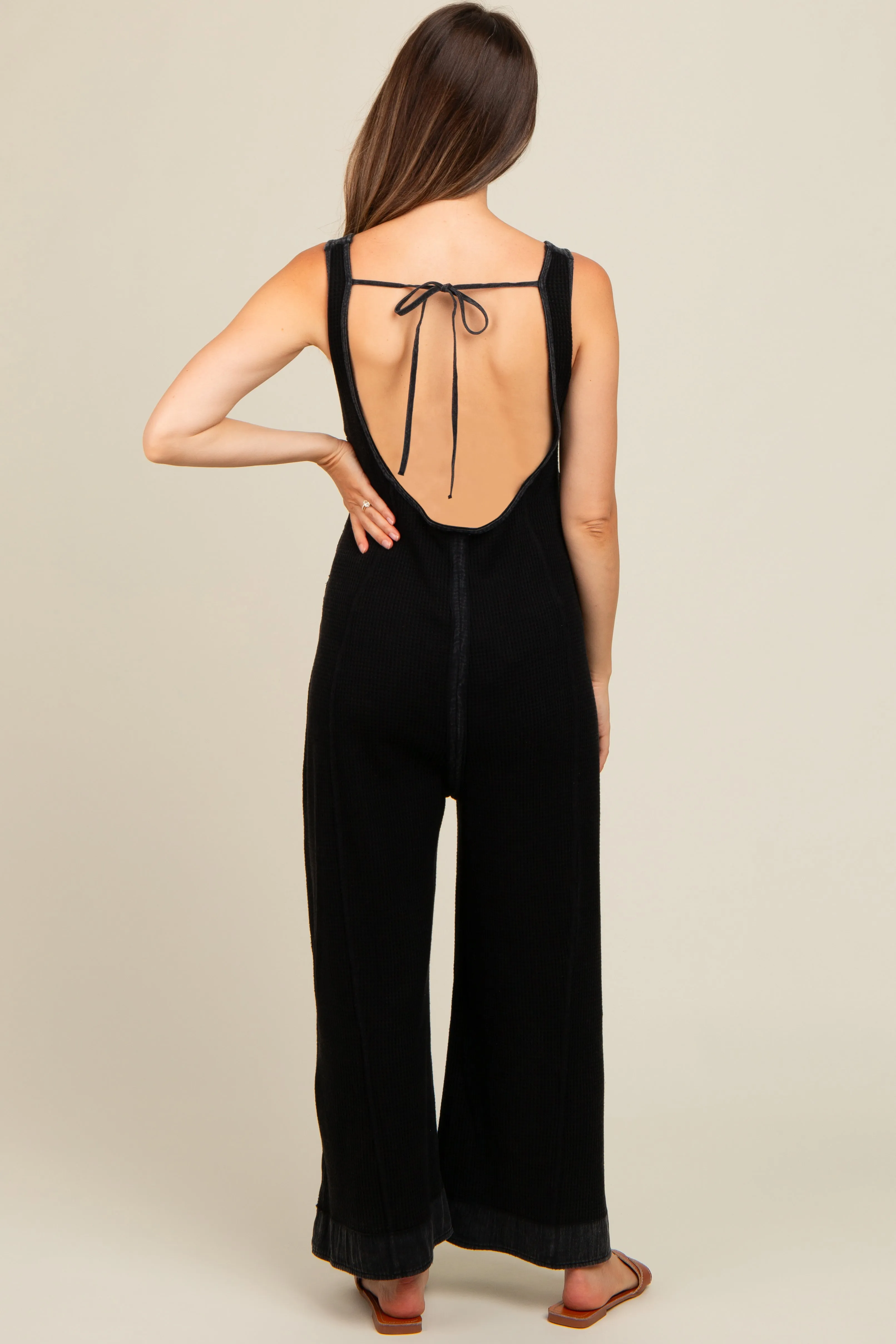 Charcoal Waffle Knit Wide Leg Maternity Jumpsuit sold by Pinkblush product image thumbnail 5