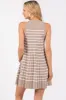 Taupe Striped Sleeveless Pleated Mini Dress sold by Pinkblush