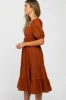 Rust Plaid Square Neck Midi Dress sold by Pinkblush