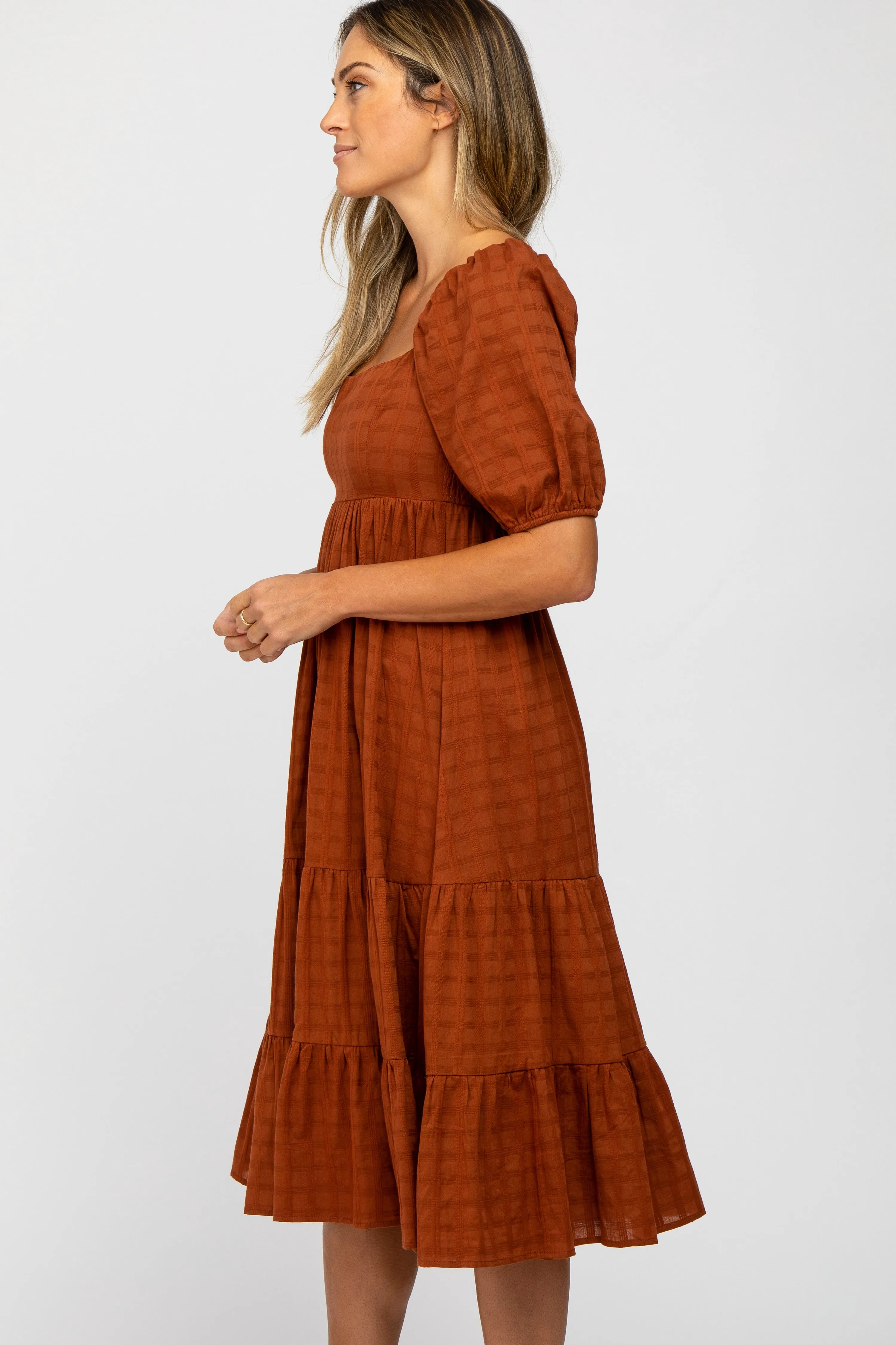 Rust Plaid Square Neck Midi Dress sold by Pinkblush product image thumbnail 3