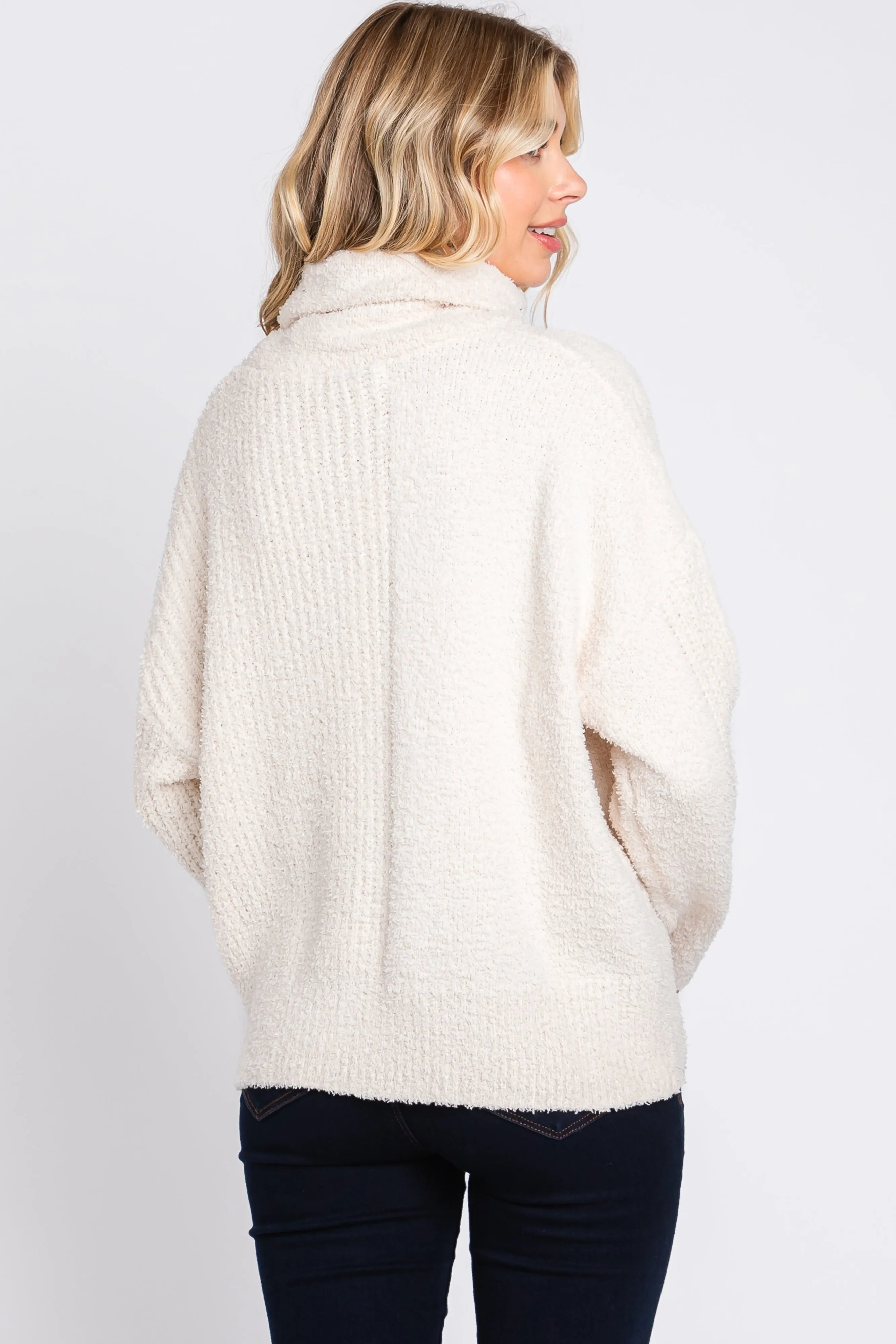 Cream Ribbed Boucle Knit Turtleneck Sweater sold by Pinkblush product image thumbnail 3