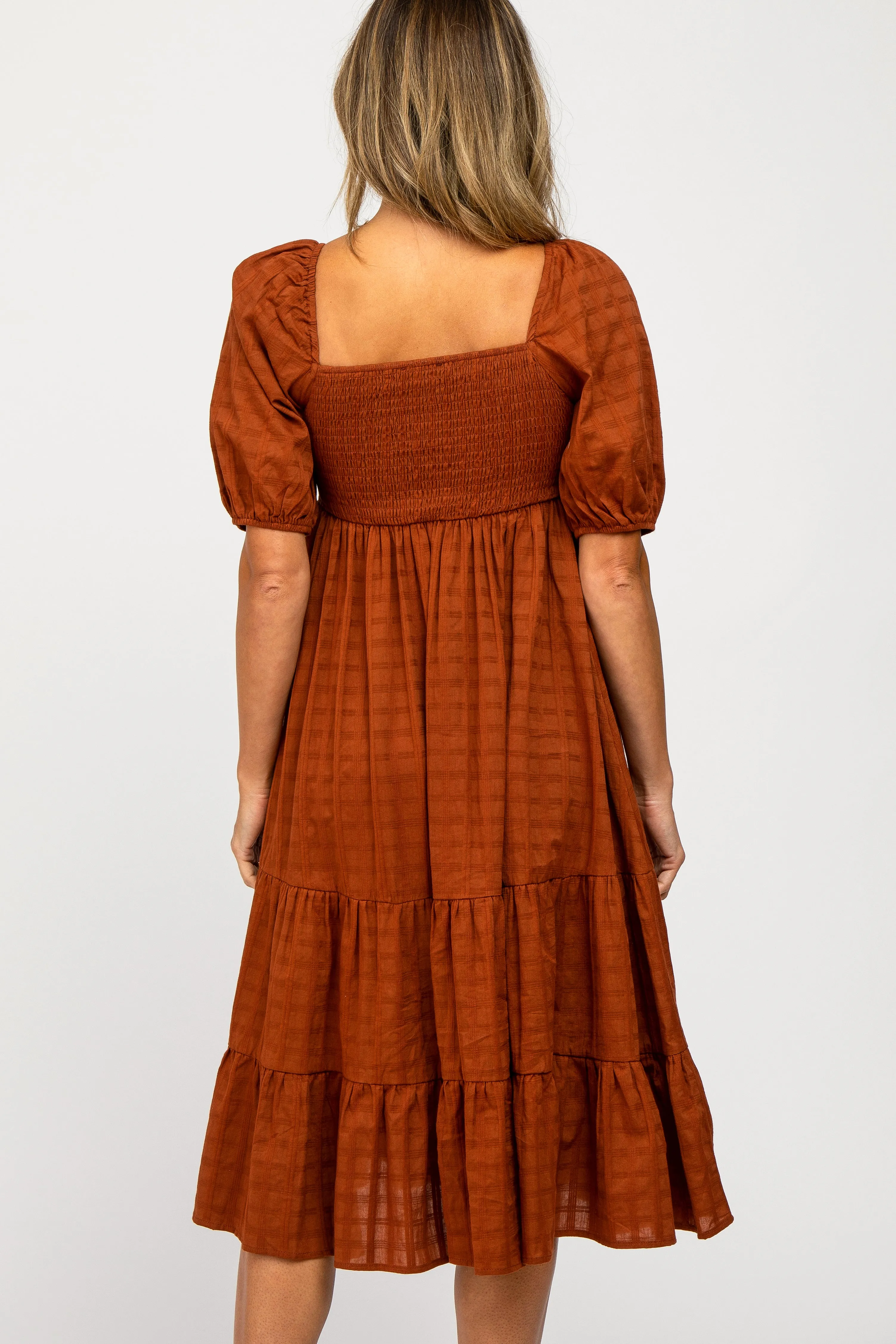 Rust Plaid Square Neck Midi Dress sold by Pinkblush product image thumbnail 4