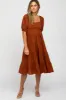 Rust Plaid Square Neck Midi Dress sold by Pinkblush