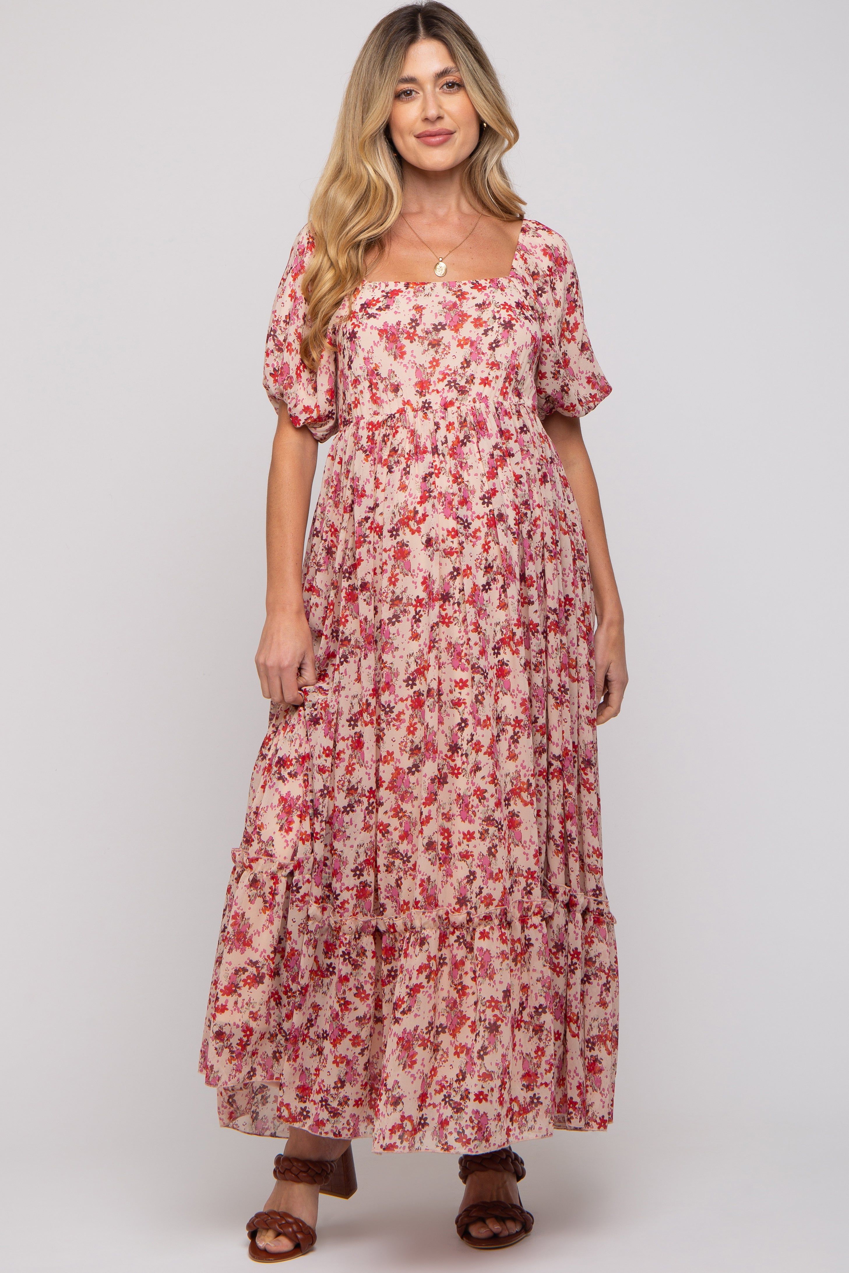 Pink Floral Puff Sleeve Maternity Maxi Dress sold by Pinkblush product image thumbnail 5