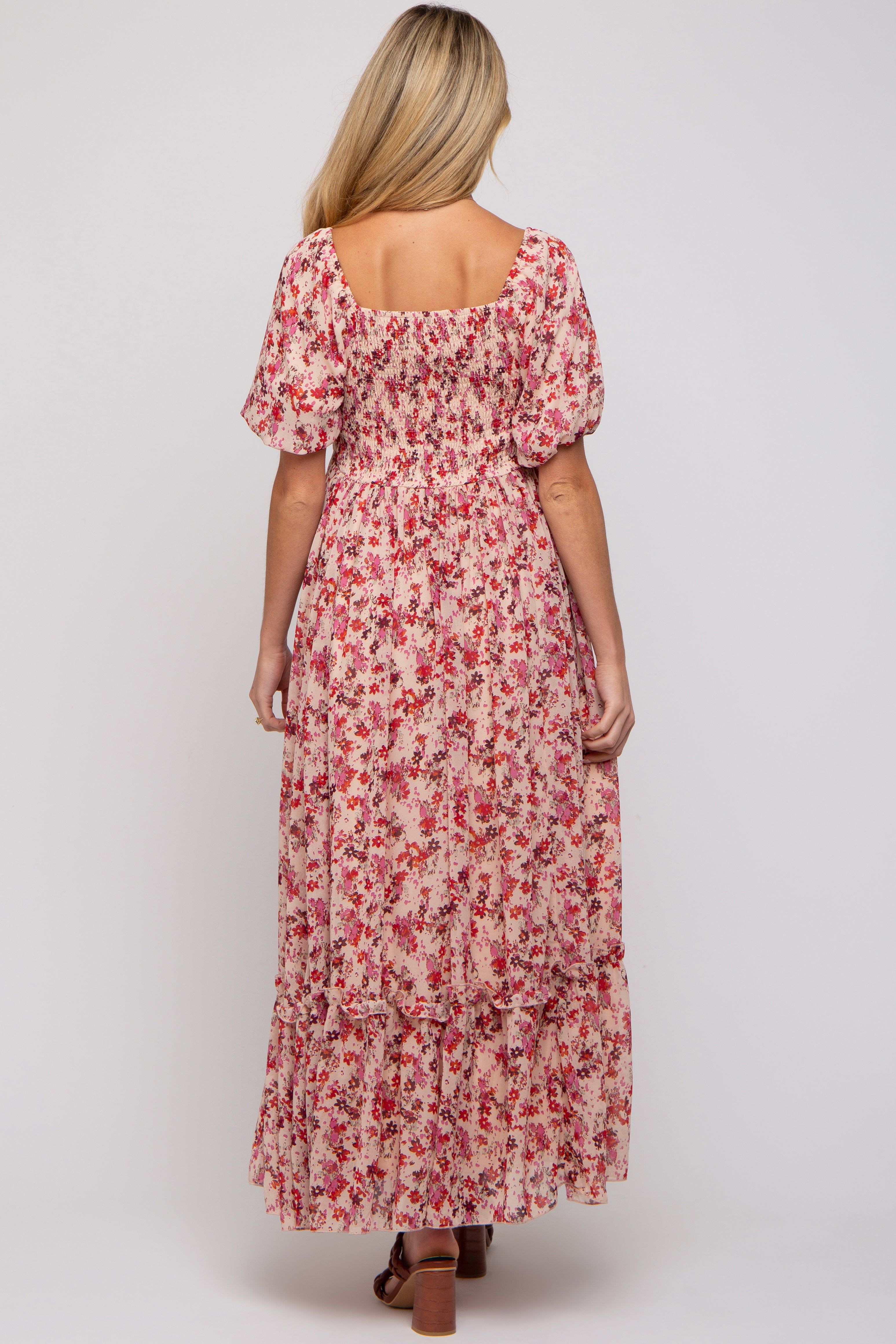 Pink Floral Puff Sleeve Maternity Maxi Dress sold by Pinkblush product image thumbnail 3