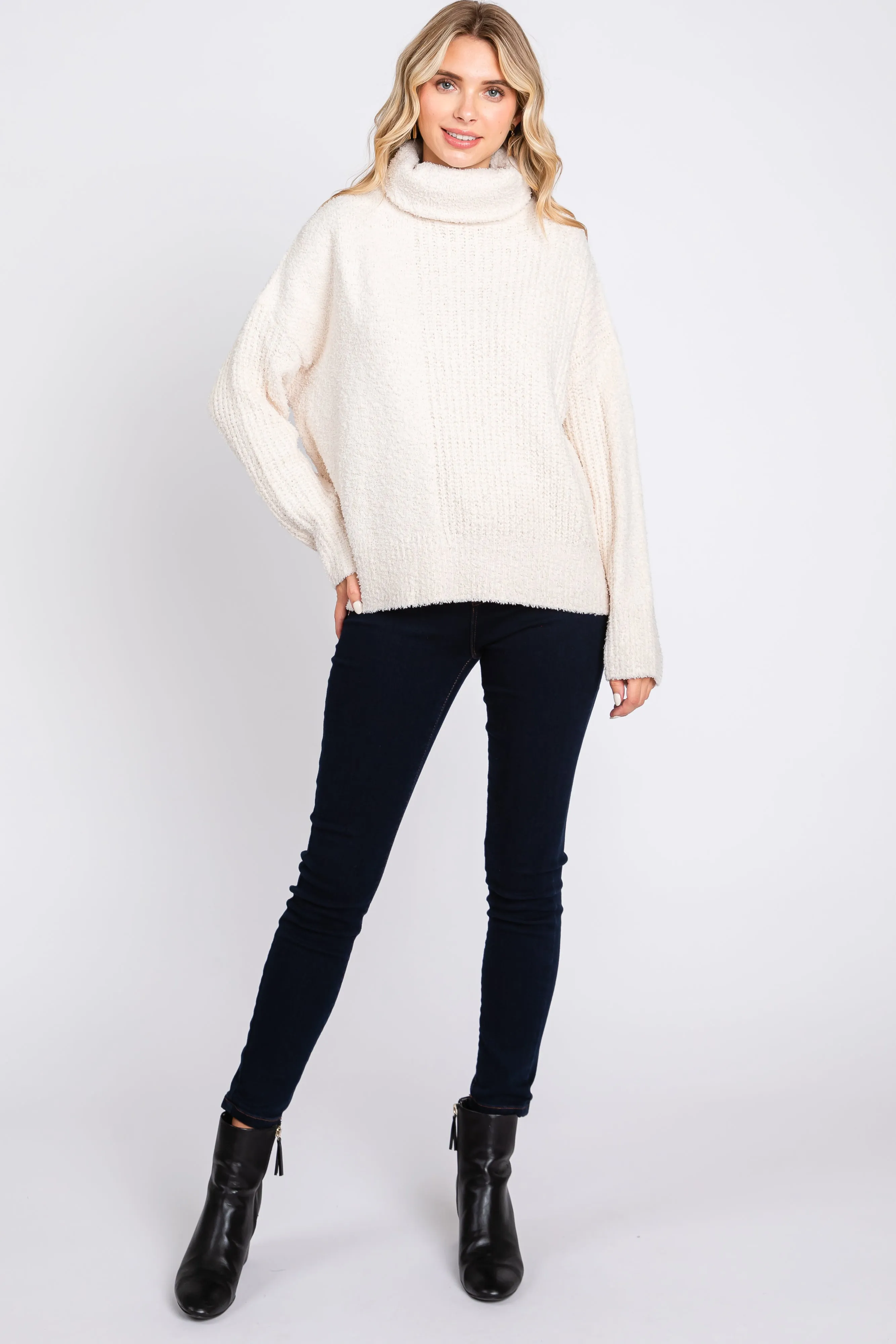 Cream Ribbed Boucle Knit Turtleneck Sweater sold by Pinkblush product image thumbnail 4