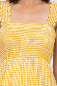 Yellow Gingham Smocked Tiered Midi Dress sold by Pinkblush