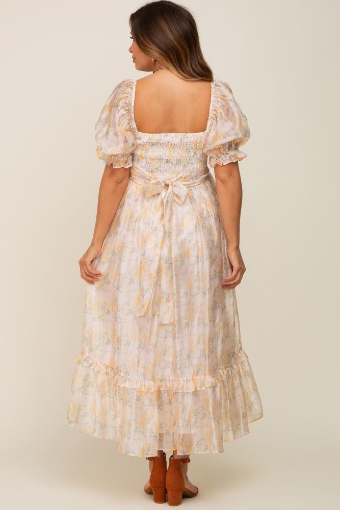 Yellow Floral Shimmer Sweetheart Neck Front Cutout Maternity Midi Dress sold by Pinkblush product image thumbnail 3