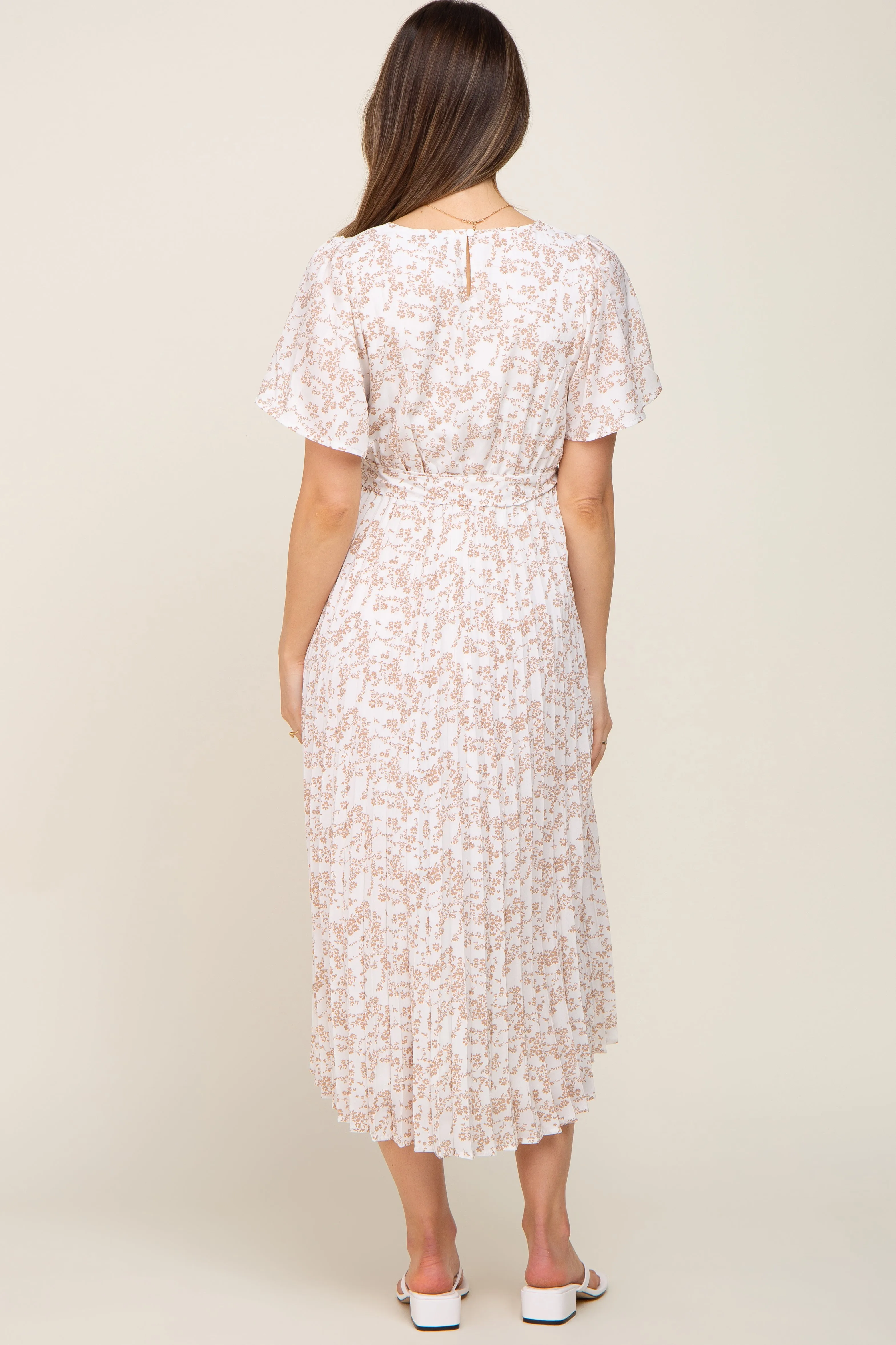Ivory Floral Pleated Maternity Midi Dress sold by Pinkblush product image thumbnail 3