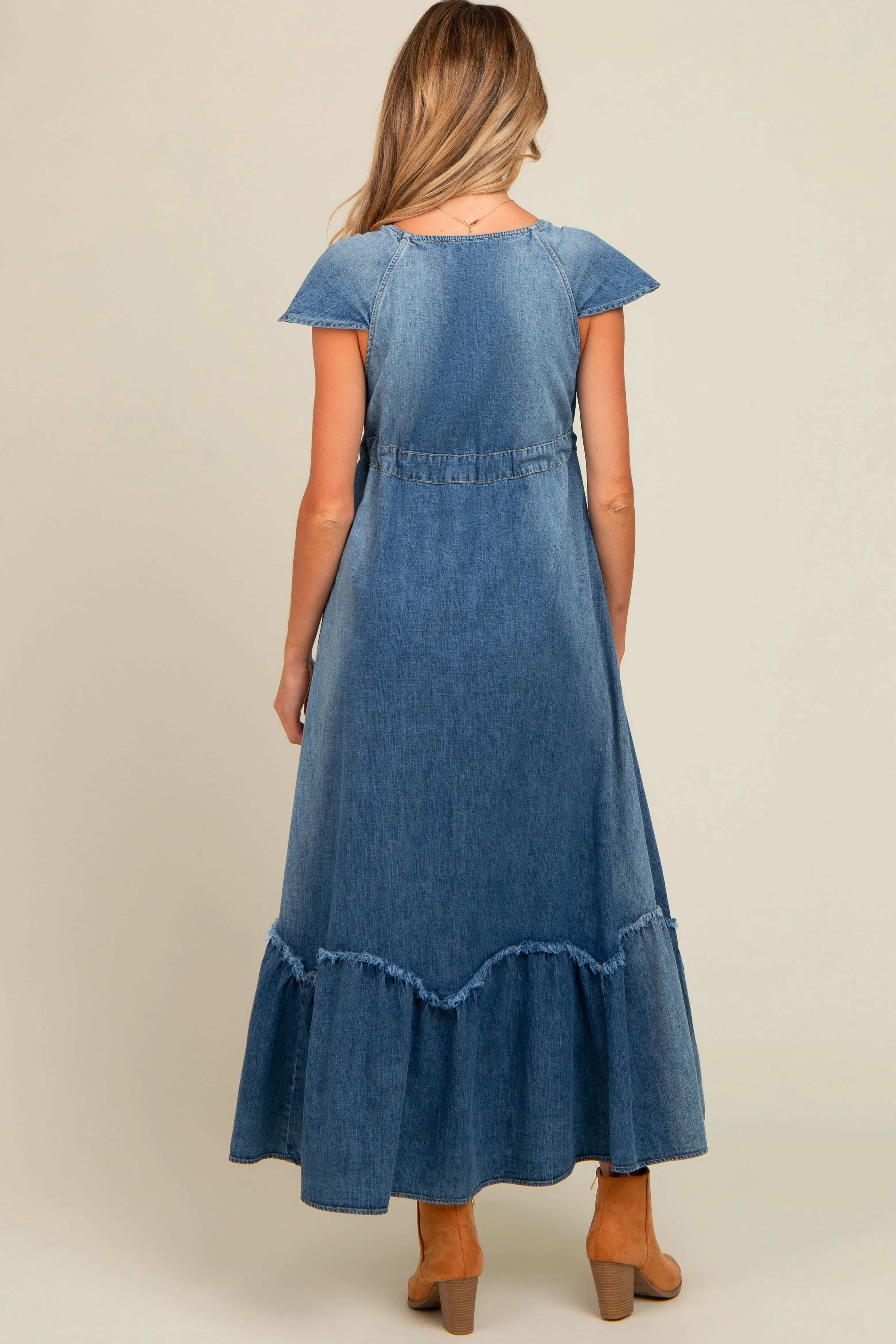 Blue Denim Sash Waist Maternity Maxi Dress sold by Pinkblush product image thumbnail 3