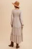 Beige Smocked V-Neck Ruffle Tiered Maxi Dress sold by Pinkblush