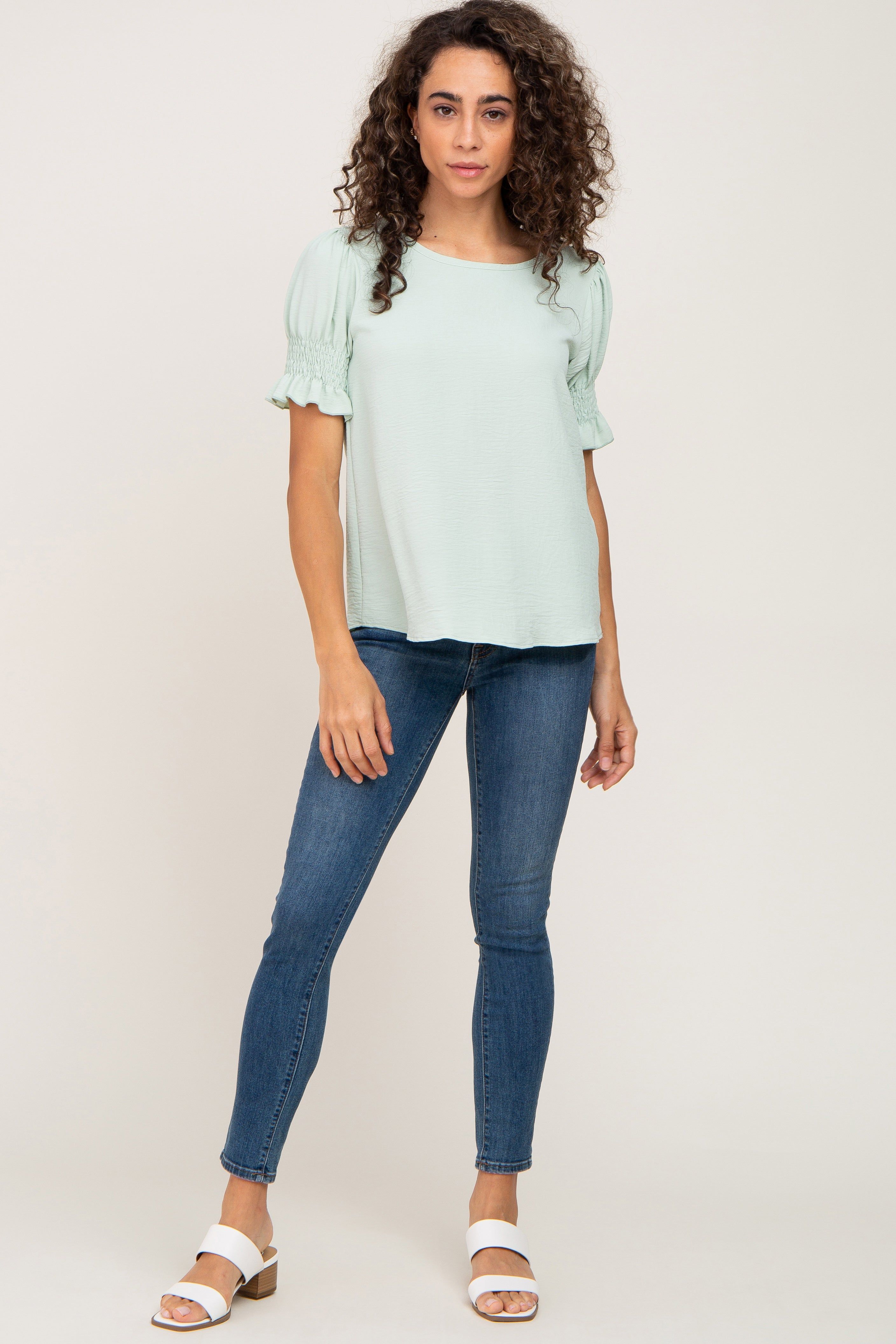 Mint Green Smocked Puff Sleeve Blouse sold by Pinkblush product image thumbnail 4